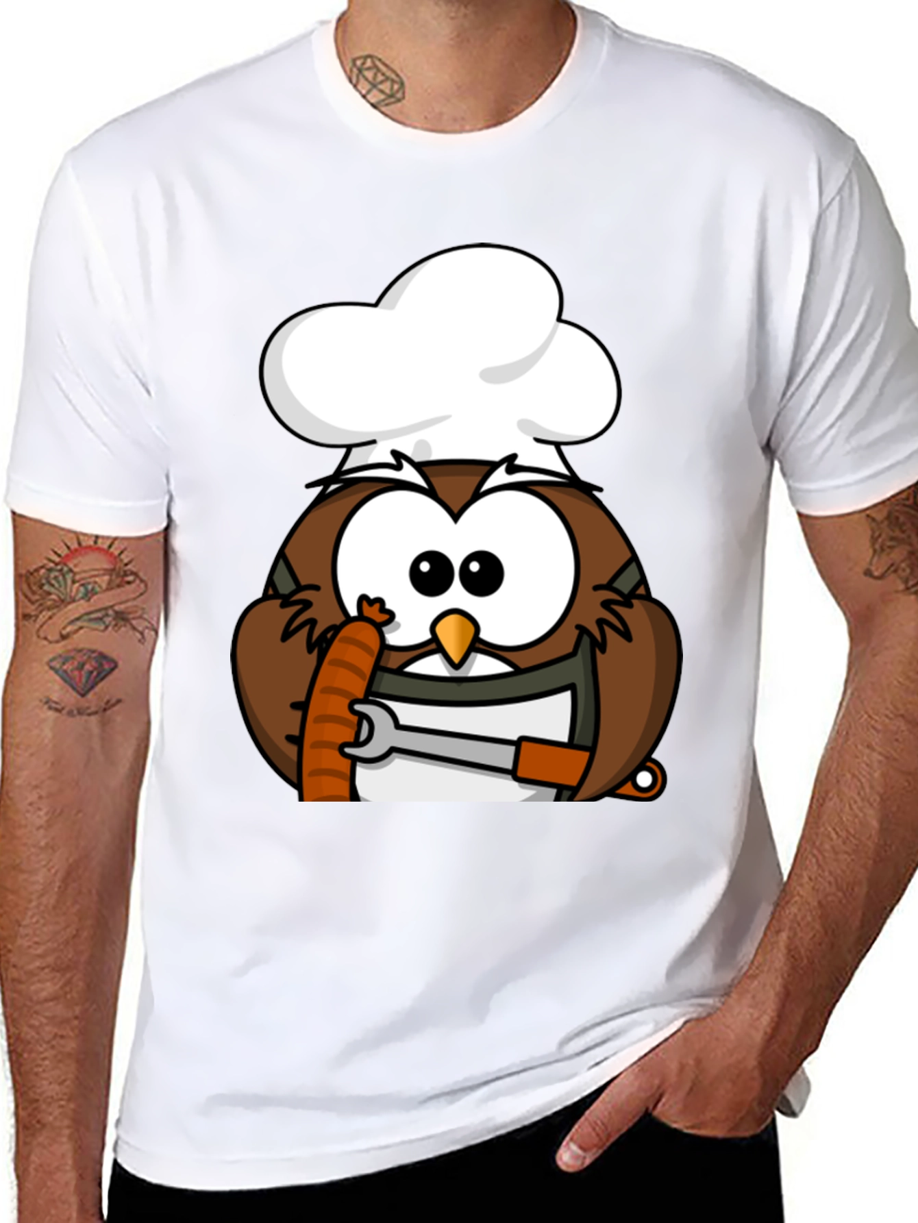 Chef Owl T-Shirt - Novelty Cartoon Tee