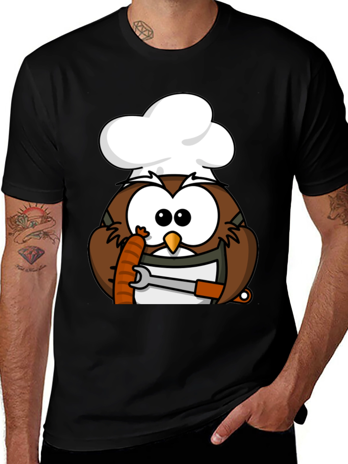 Chef Owl T-Shirt - Novelty Cartoon Tee