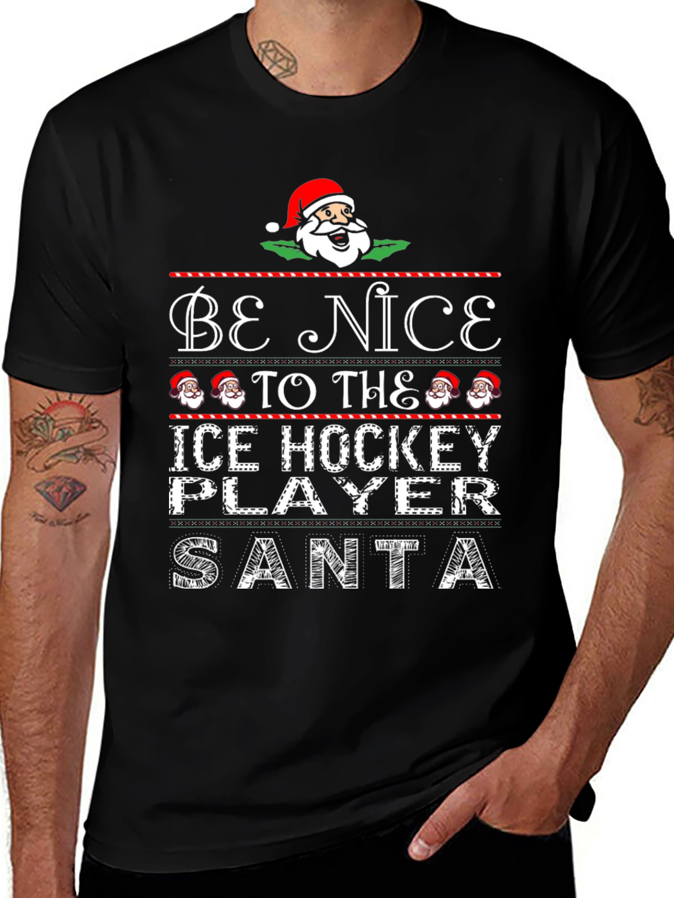 Be Nice to the Ice Hockey Player Santa T-Shirt
