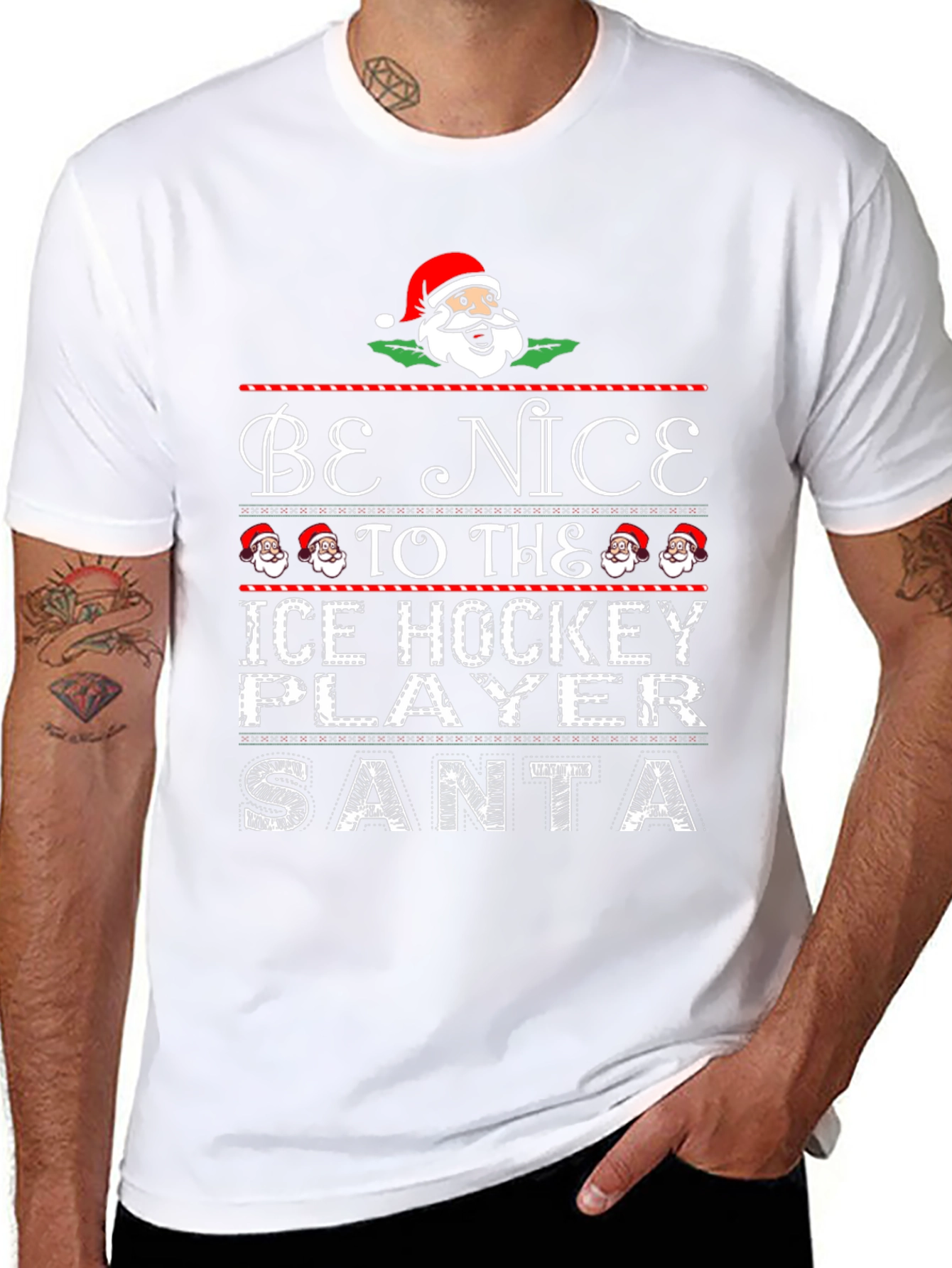 Be Nice to the Ice Hockey Player Santa T-Shirt
