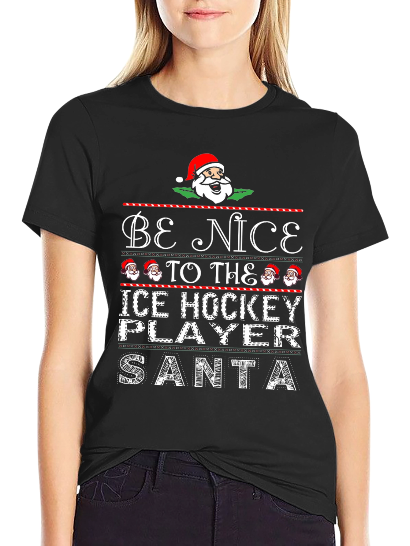 Be Nice to the Ice Hockey Player Santa T-Shirt