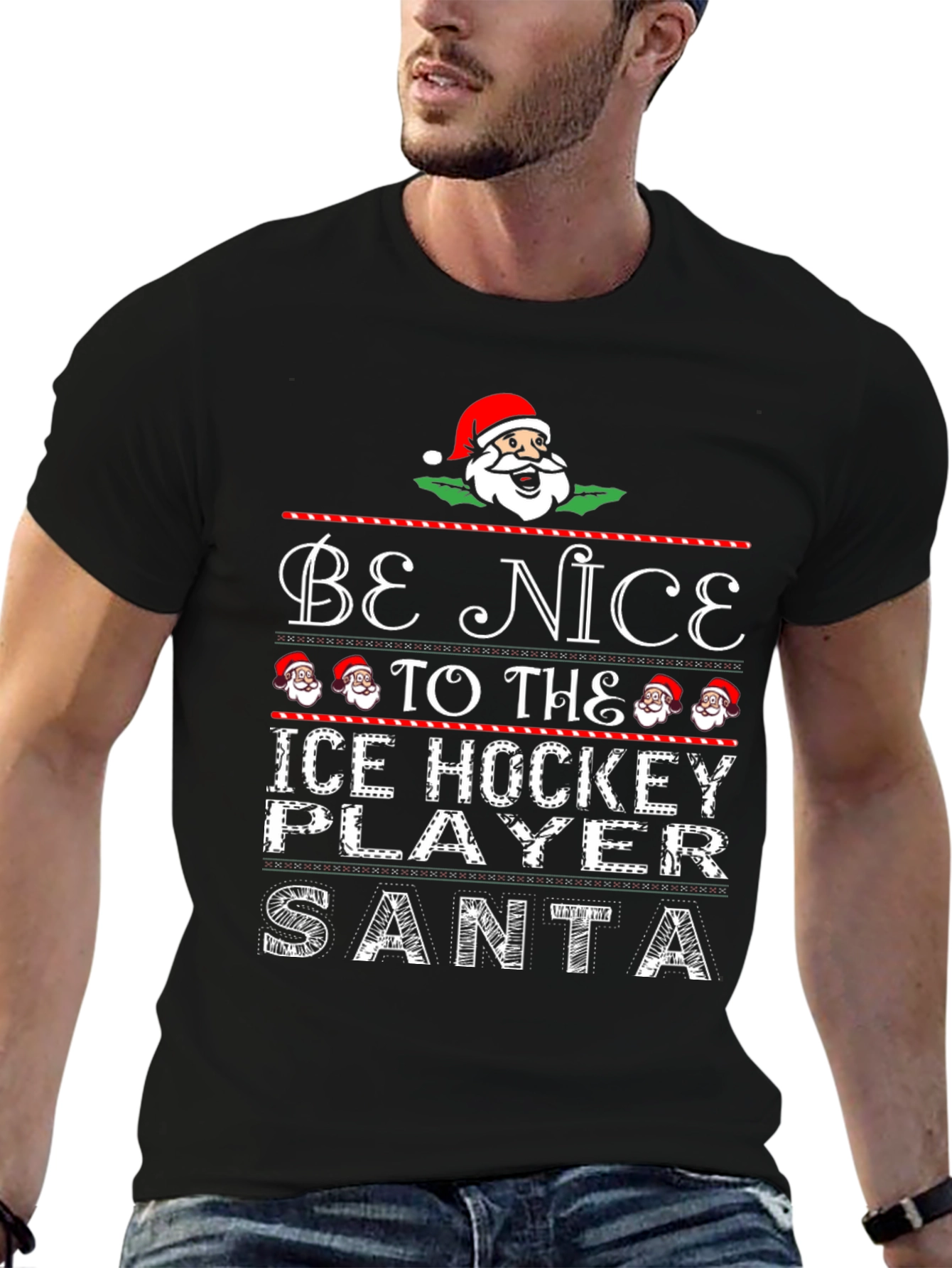 Be Nice to the Ice Hockey Player Santa T-Shirt