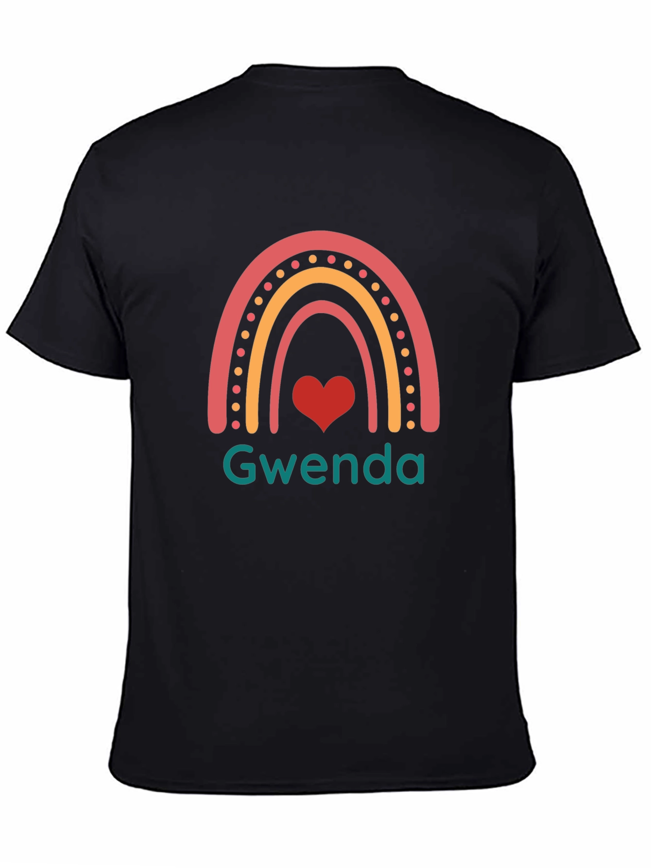 Gwenda Rainbow Heart Graphic Black T-Shirt