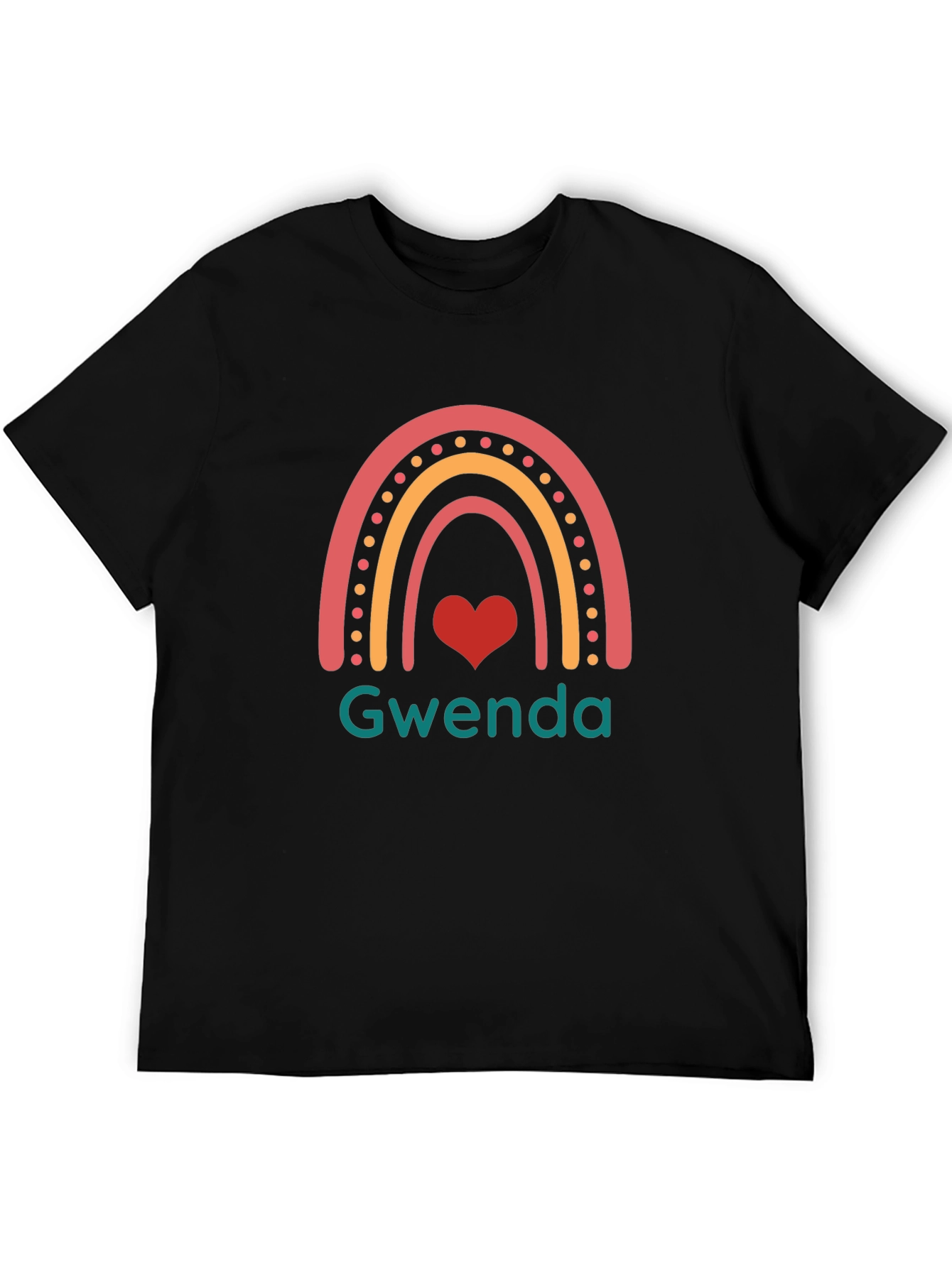 Gwenda Rainbow Heart Graphic Black T-Shirt