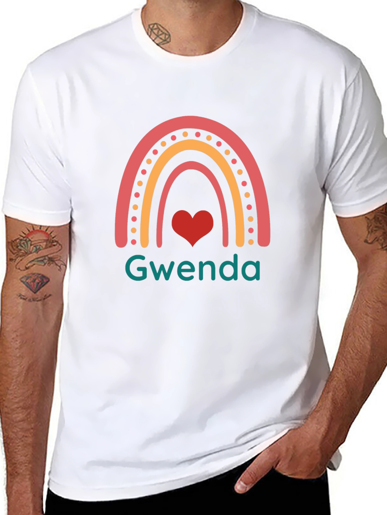 Gwenda Rainbow Heart Graphic Black T-Shirt