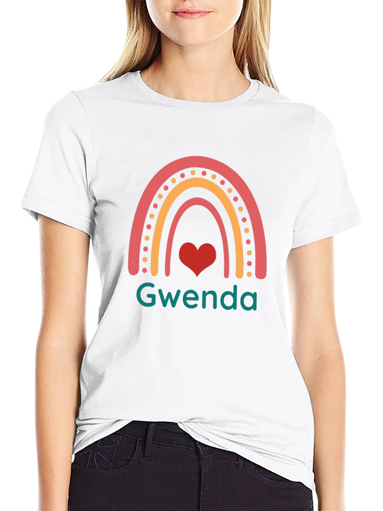 Gwenda Rainbow Heart Graphic Black T-Shirt
