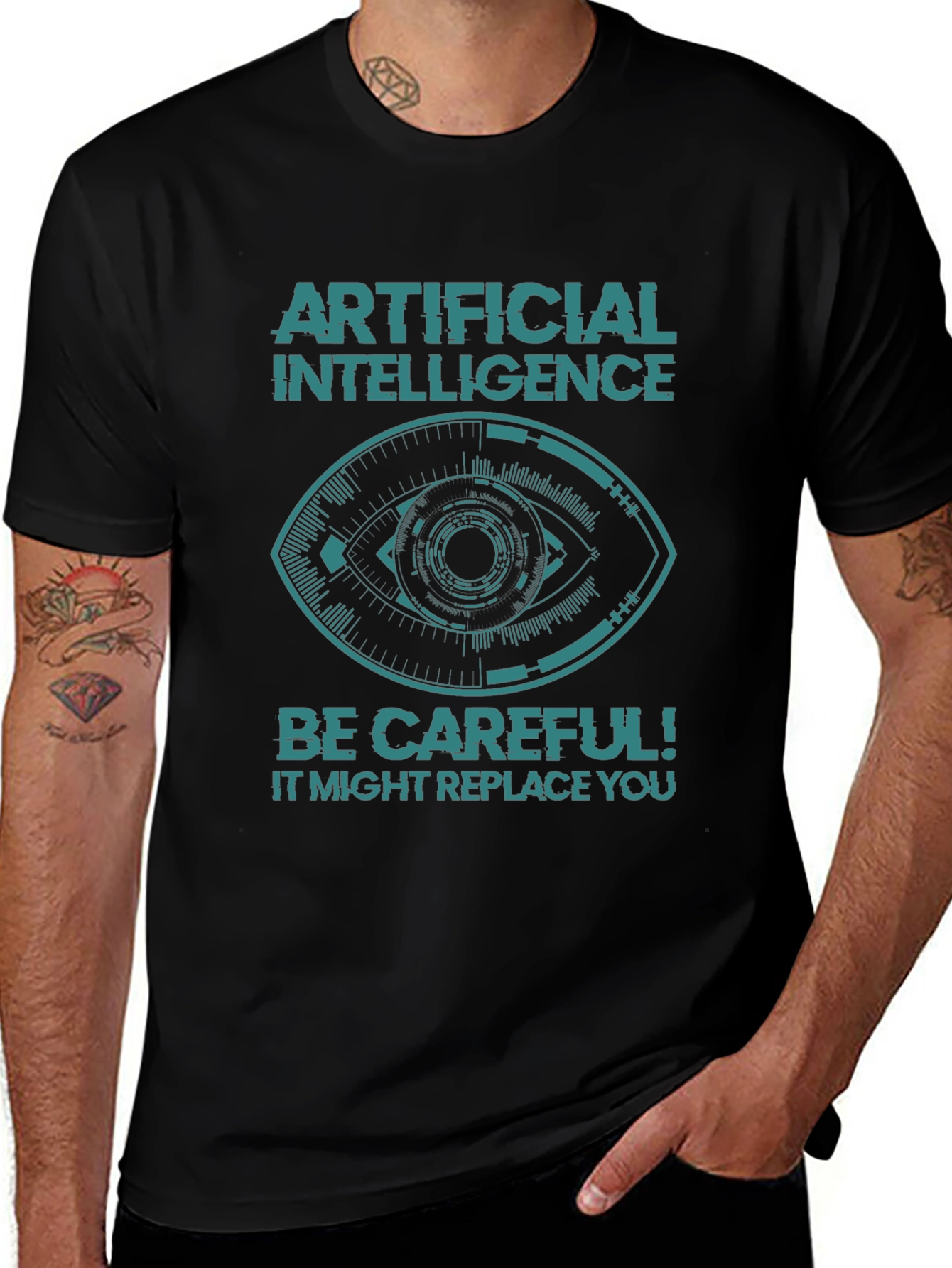 AI Warning Graphic Tee - Be Careful! Slogan