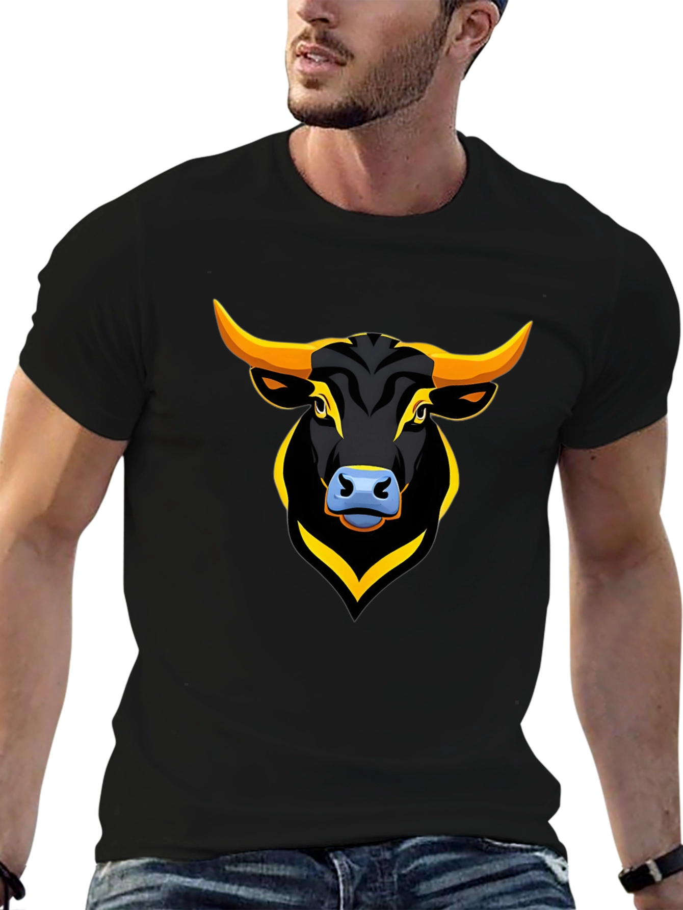 Bull Graphic Print Black T-Shirt