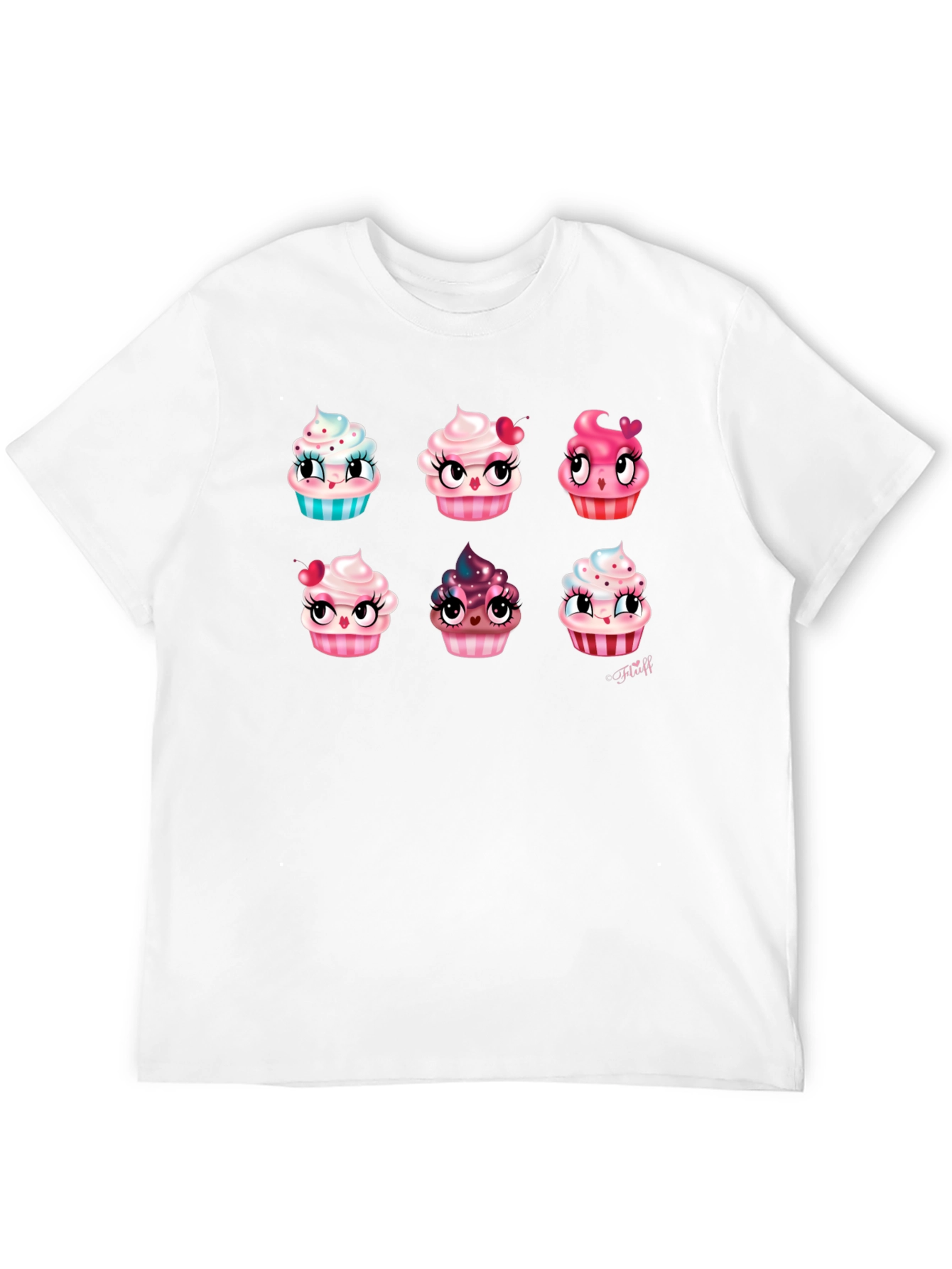 Cute Cartoon Cupcake Graphic Black T-Shirt