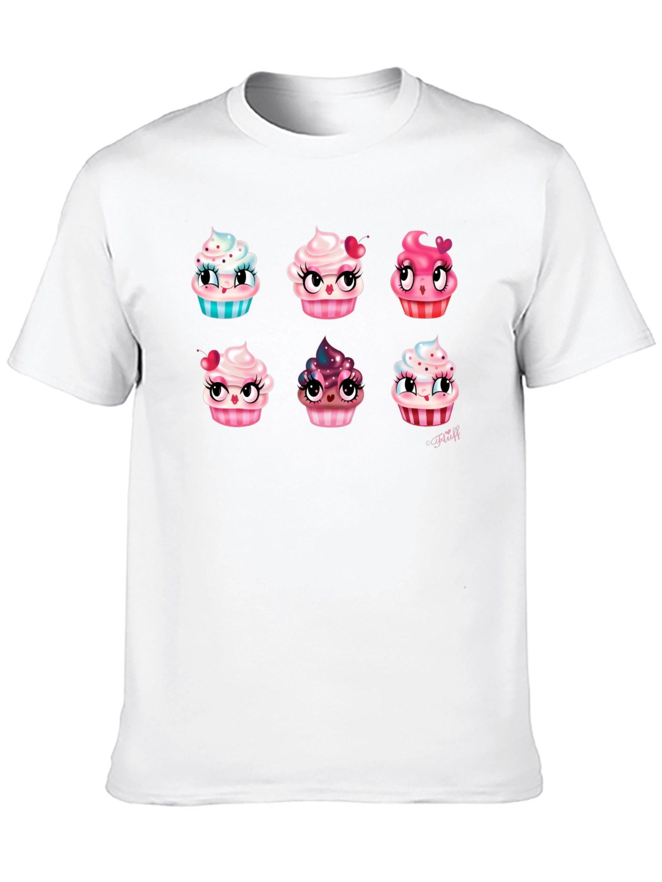 Cute Cartoon Cupcake Graphic Black T-Shirt