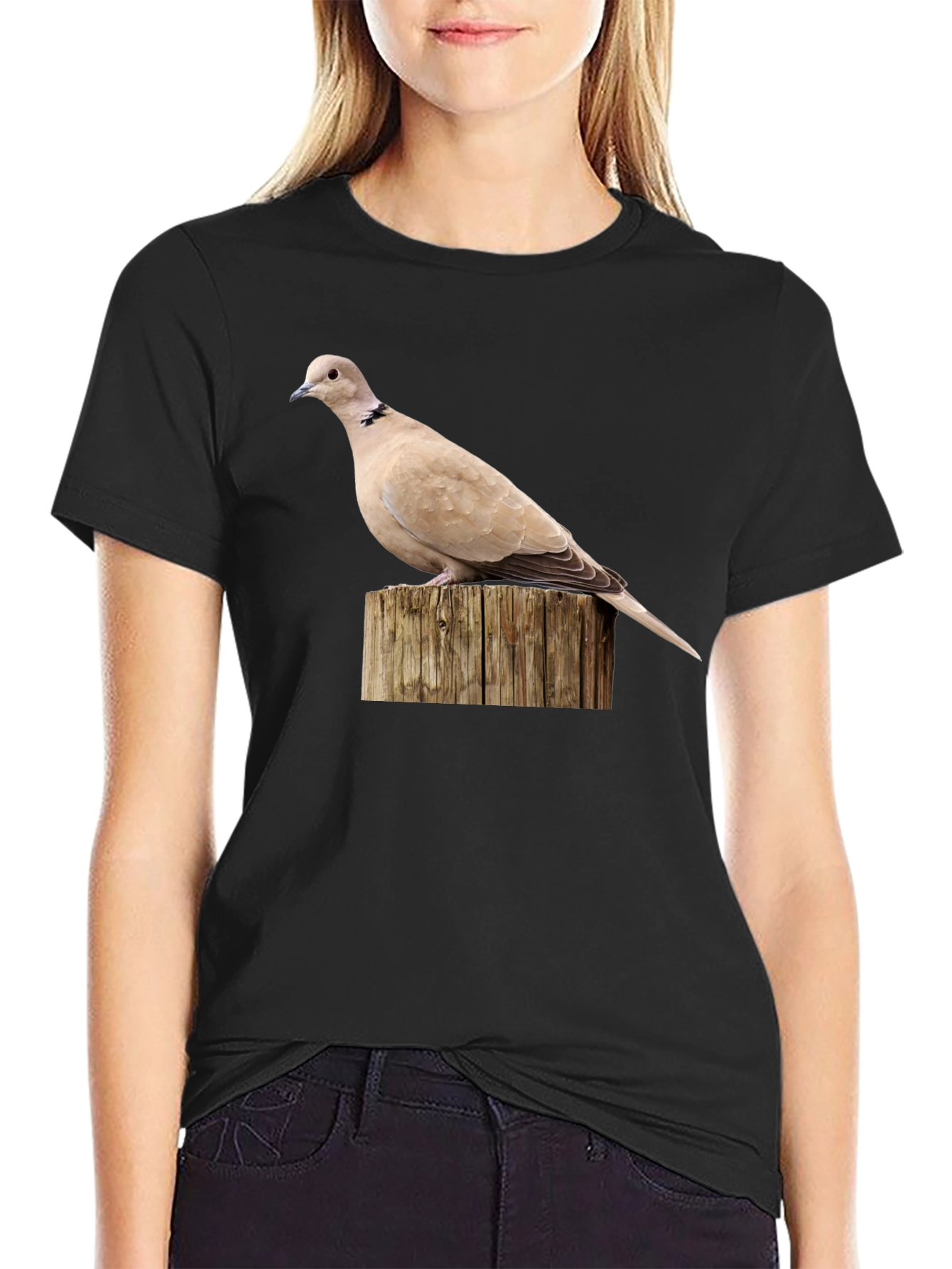 Dove on Wood Graphic Tee - Black