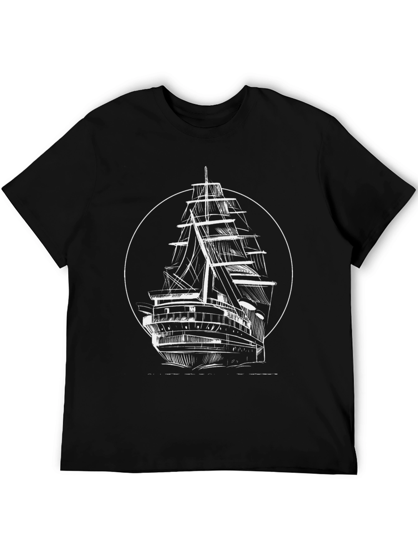 Nautical Ship Graphic T-Shirt - Black