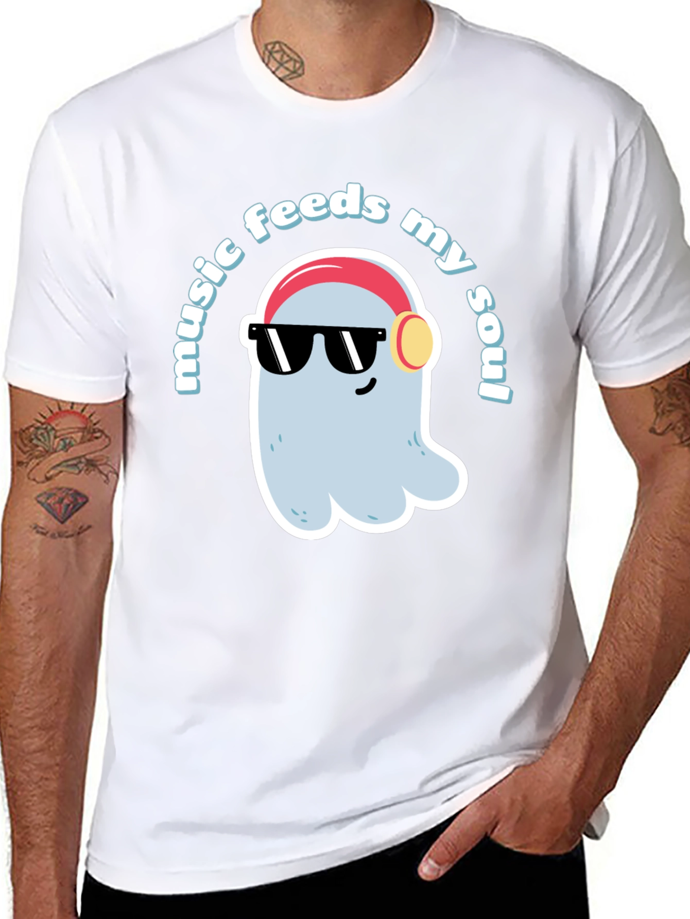 Music Feeds My Soul T-Shirt - Cool Ghost Design