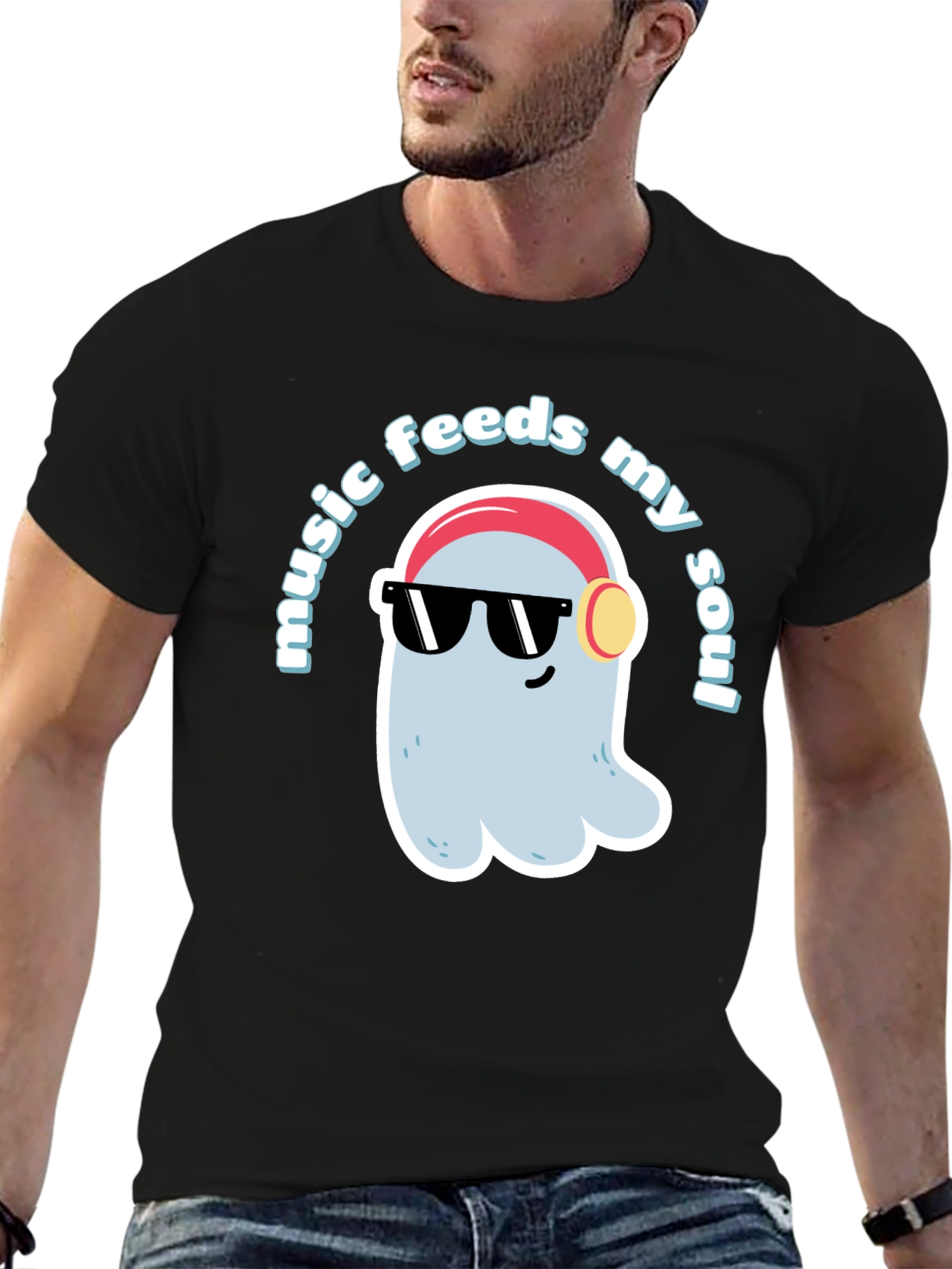 Music Feeds My Soul T-Shirt - Cool Ghost Design