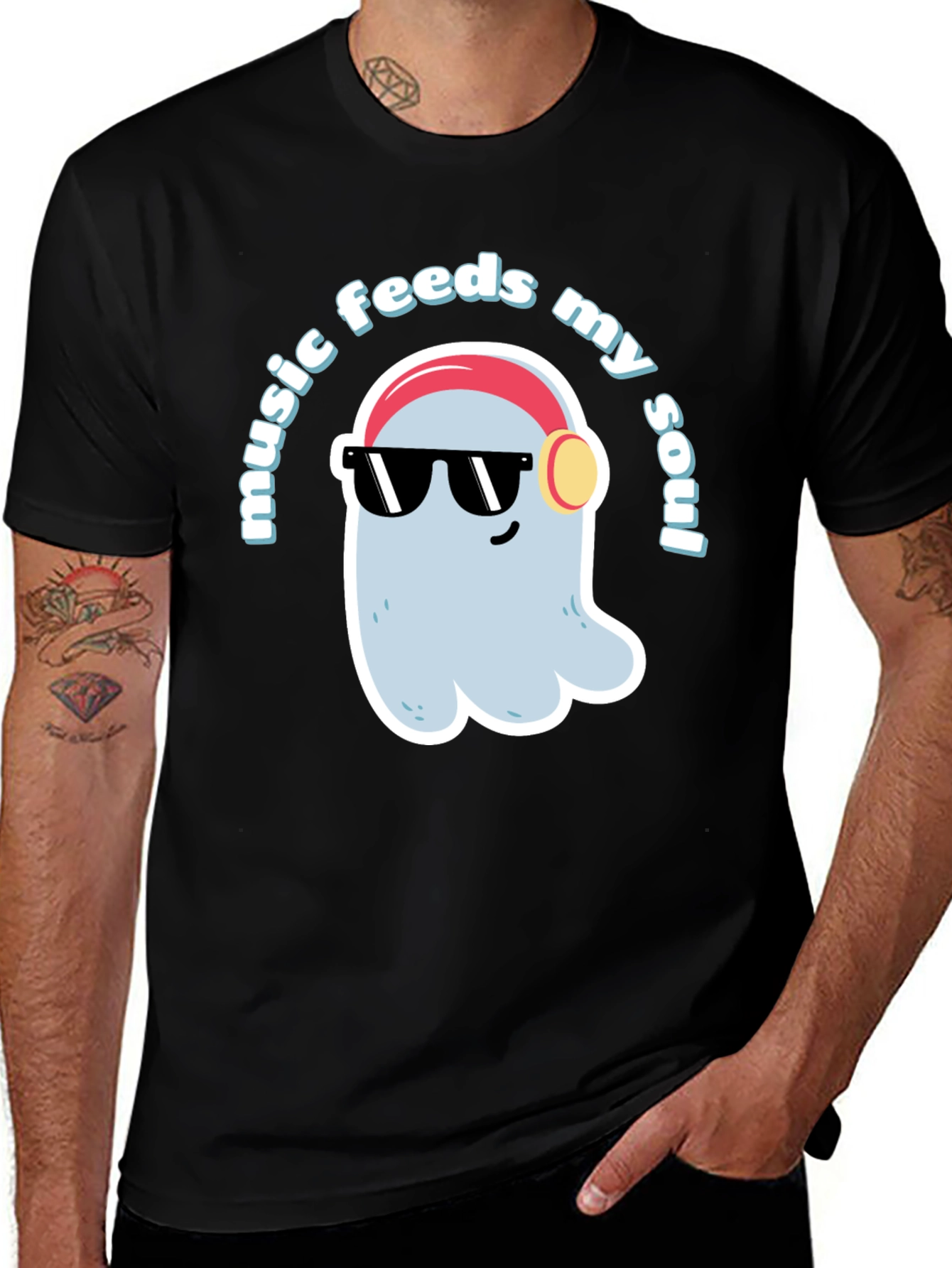 Music Feeds My Soul T-Shirt - Cool Ghost Design