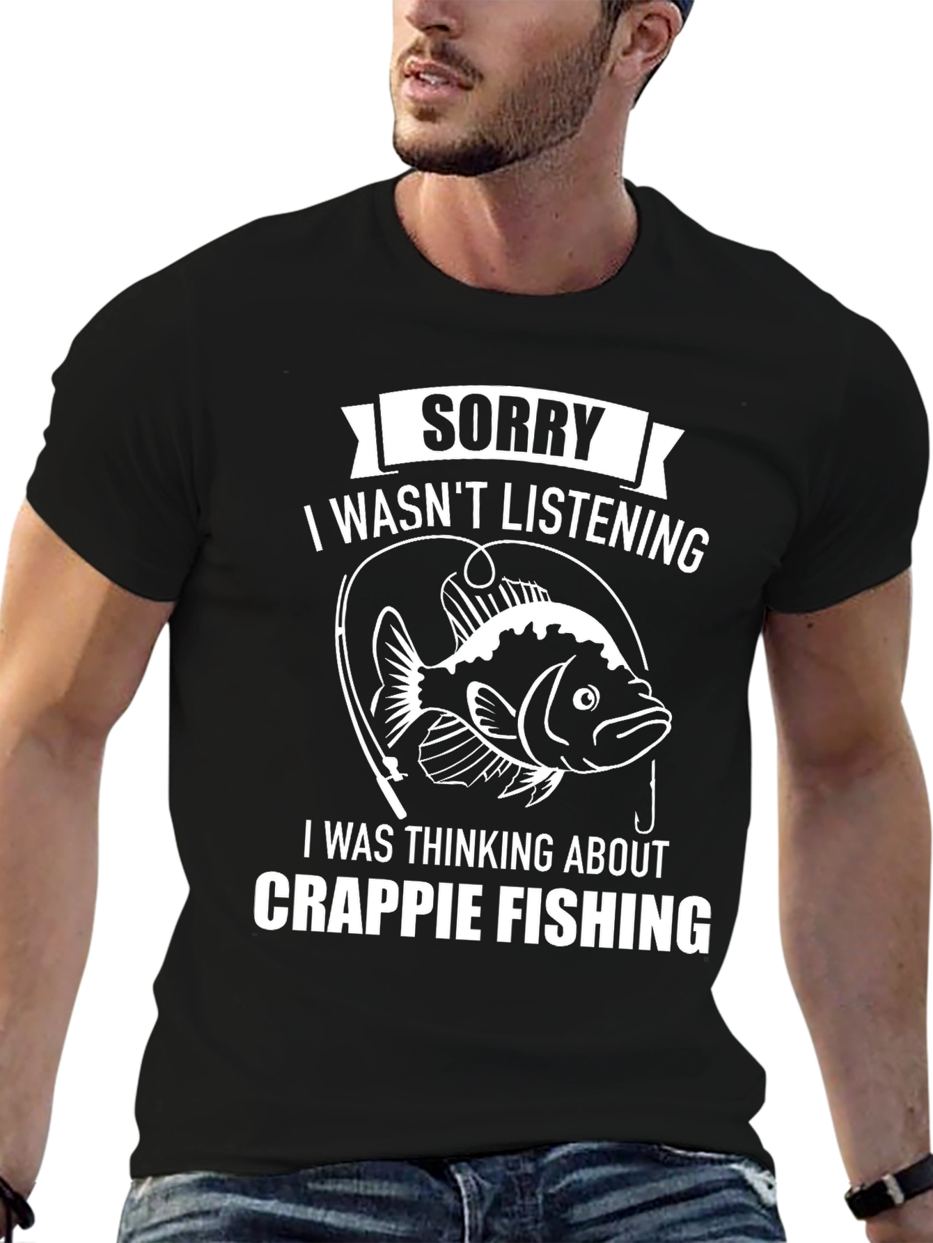 Sorry Thinking About Crappie Fishing Mens T-Shirt