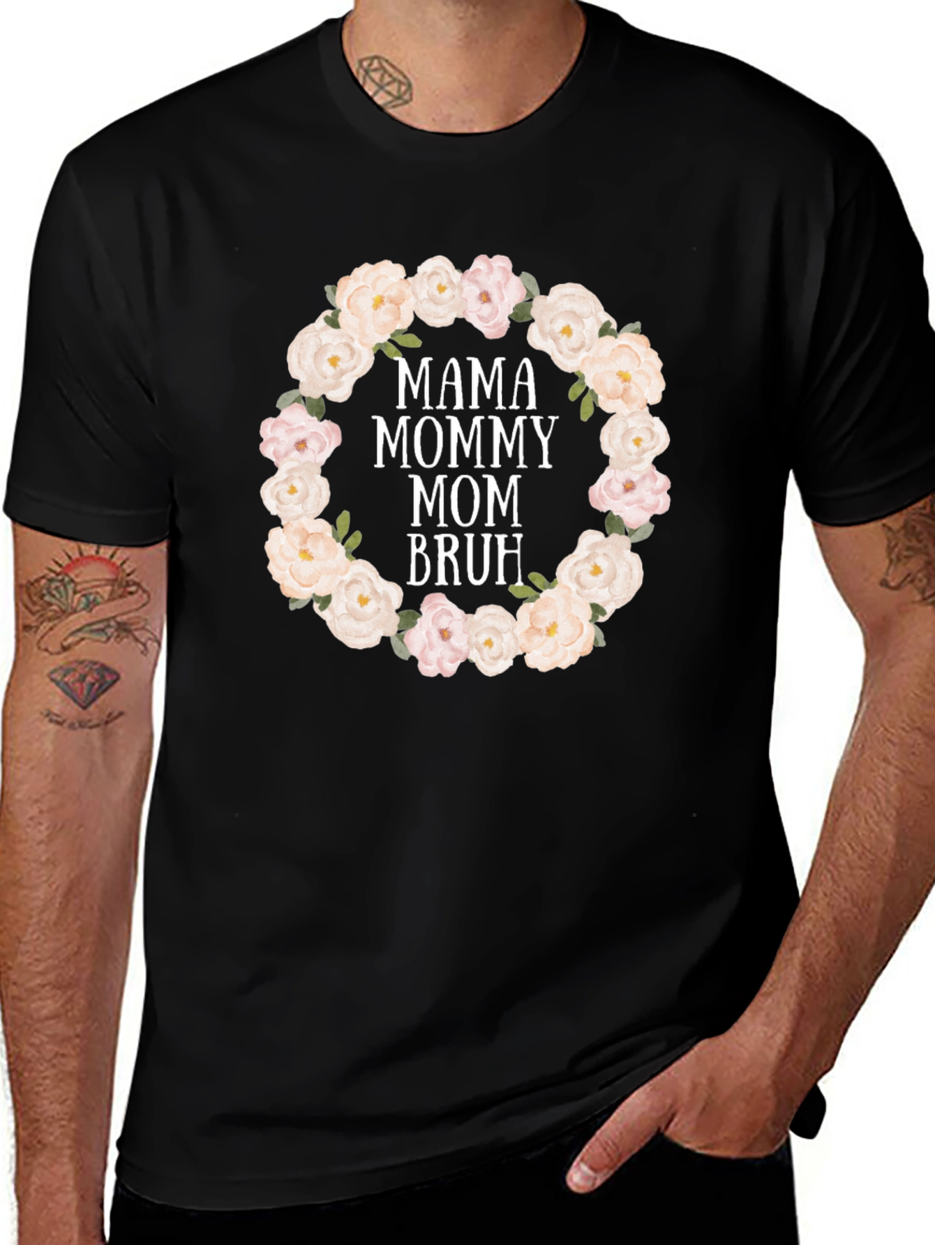 Mama Mommy Mom Bruh Floral Wreath T-Shirt