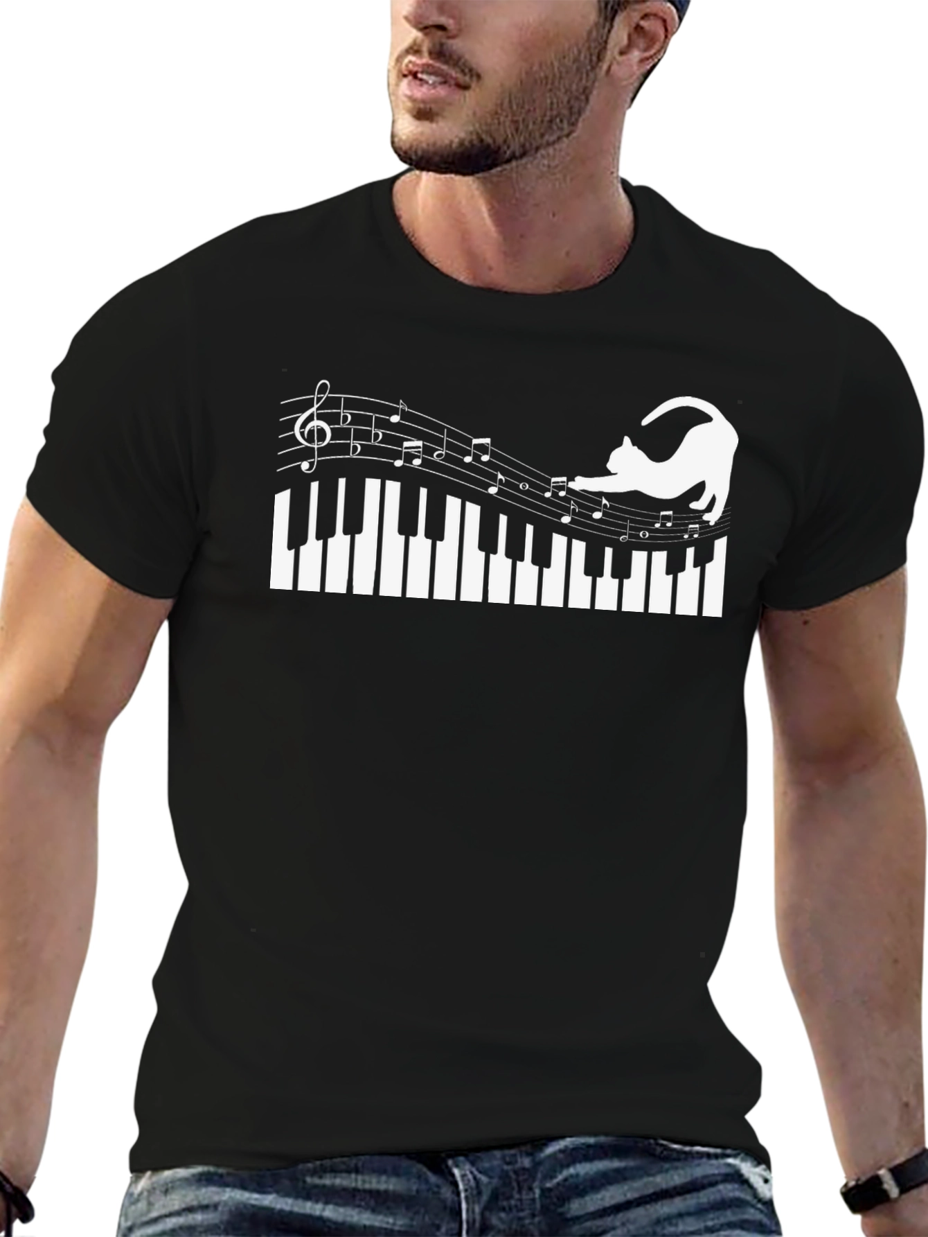 Musical Cat Piano T-Shirt - Black