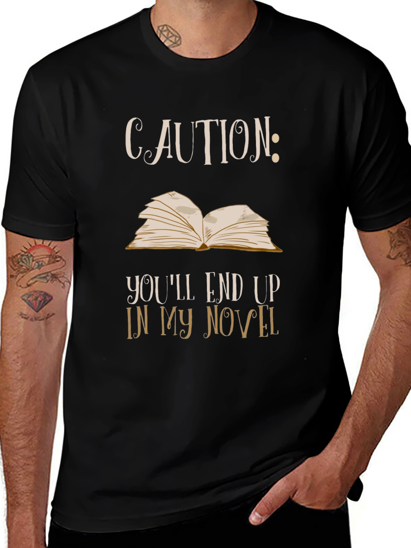 Caution Novel T-Shirt: Funny Writer Tee