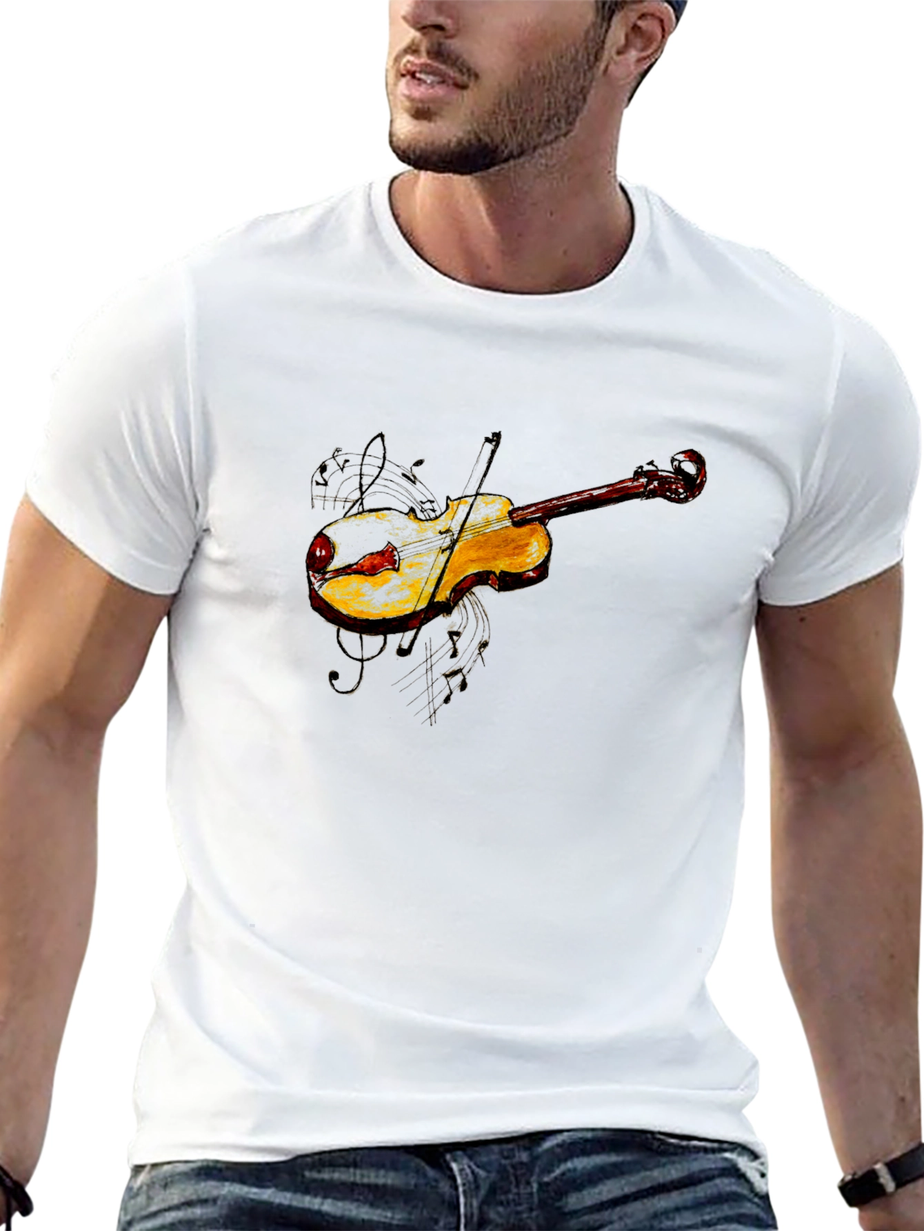 Violin Graphic Tee - Black Cotton Blend