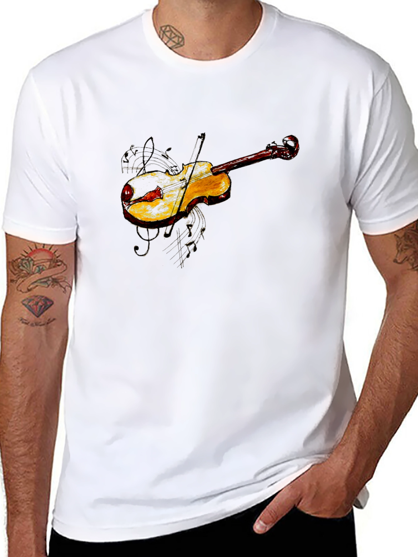 Violin Graphic Tee - Black Cotton Blend