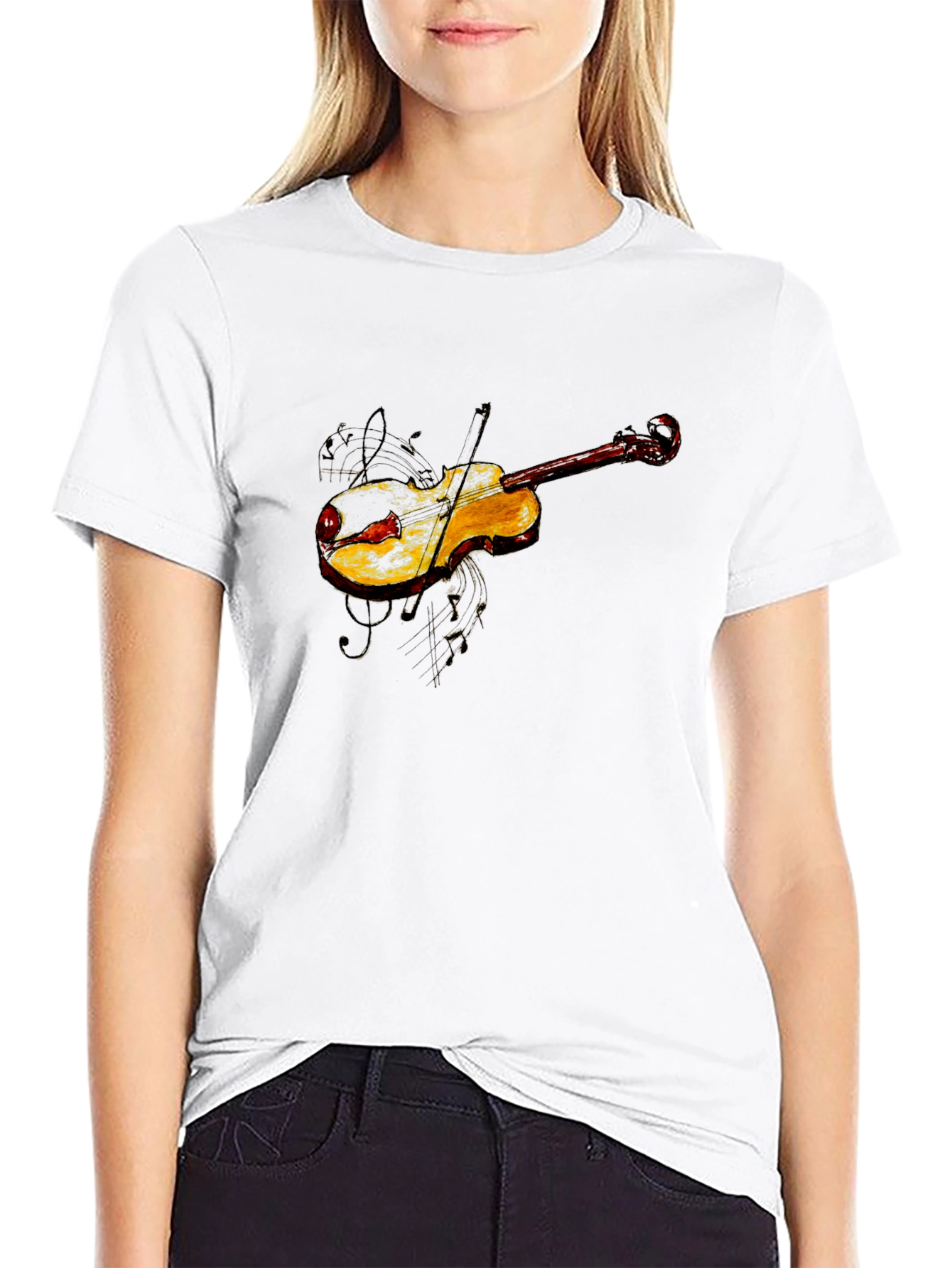 Violin Graphic Tee - Black Cotton Blend
