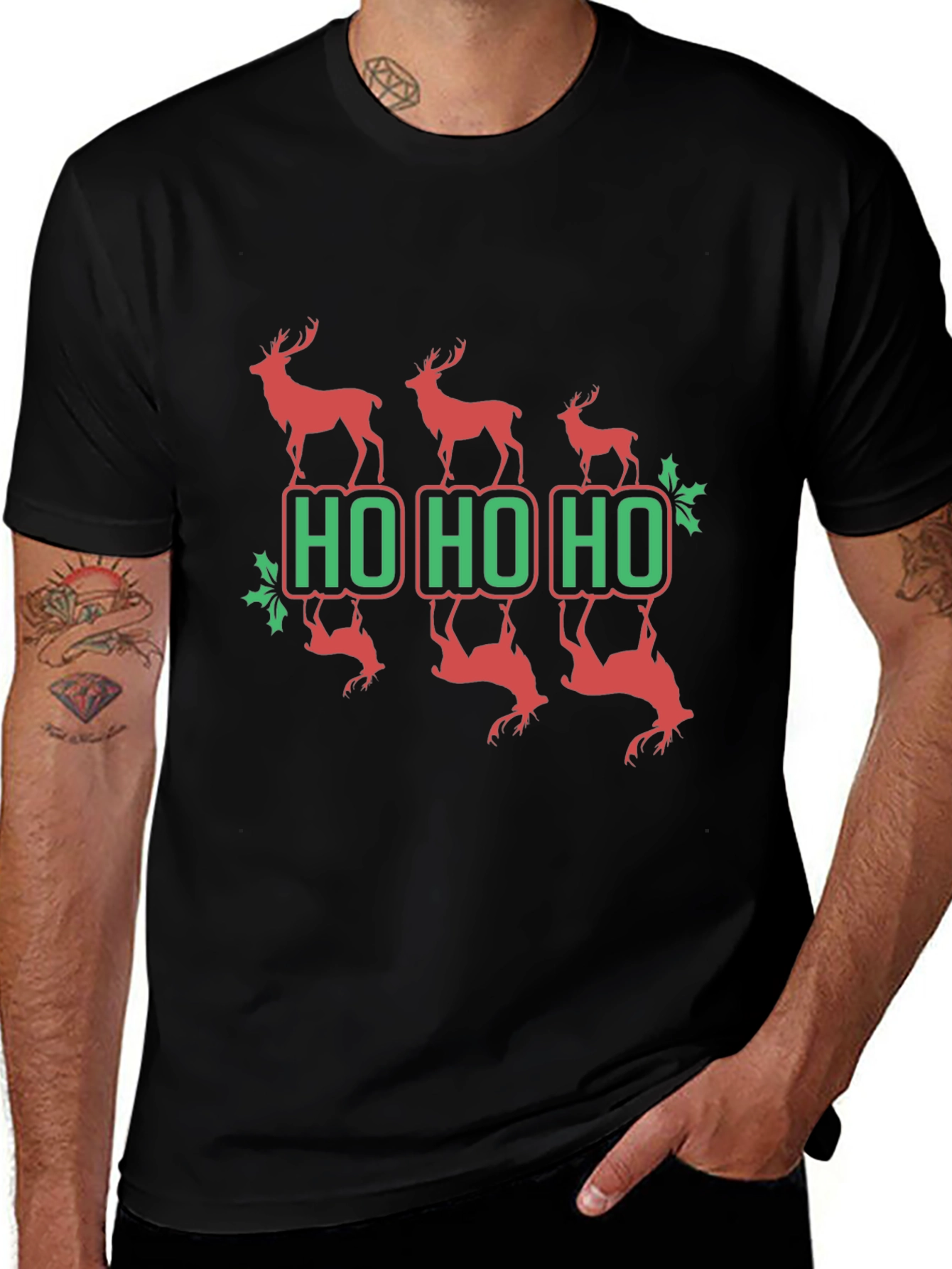 Festive Reindeer Ho Ho Ho Graphic Tee