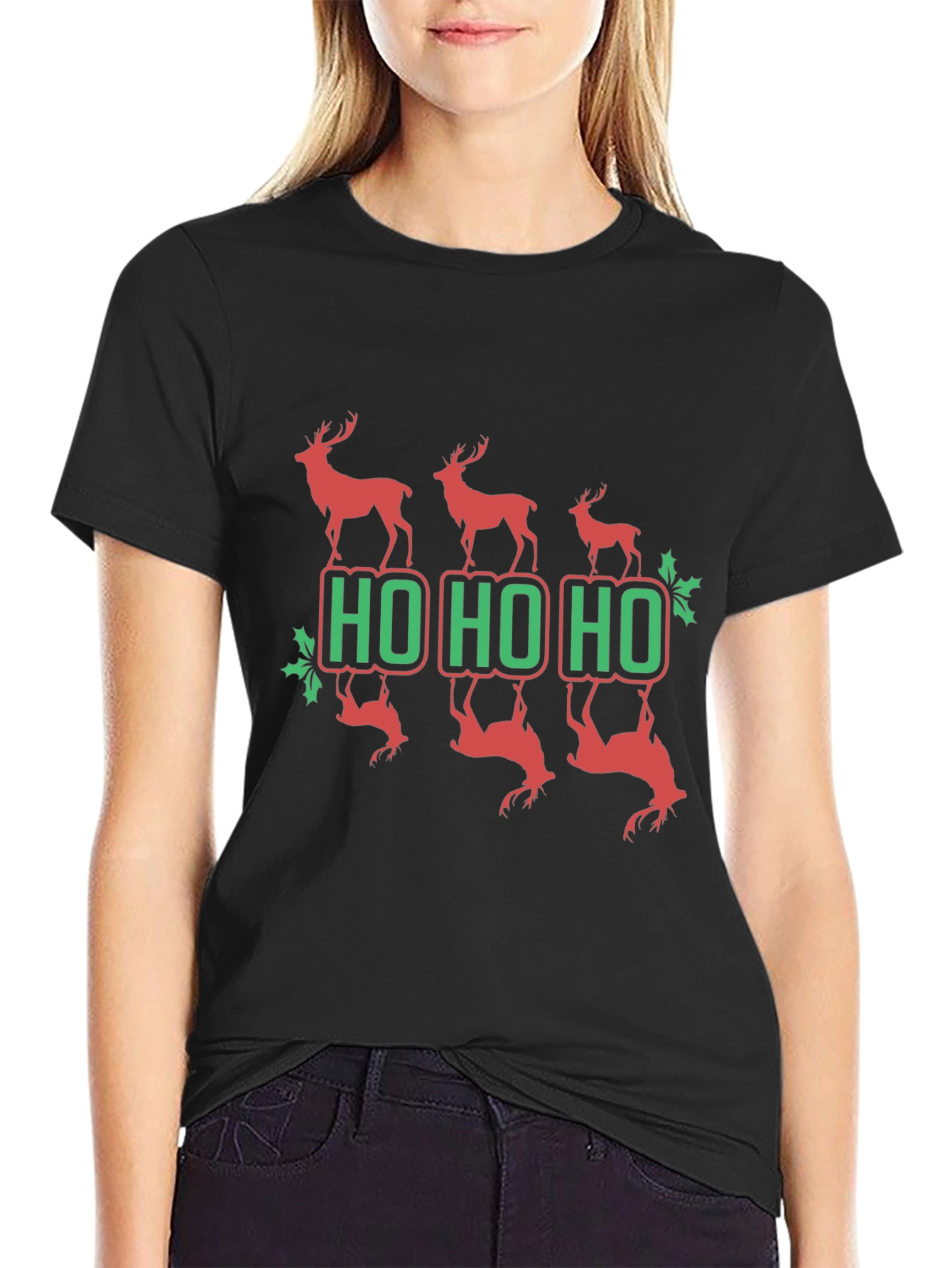 Festive Reindeer Ho Ho Ho Graphic Tee