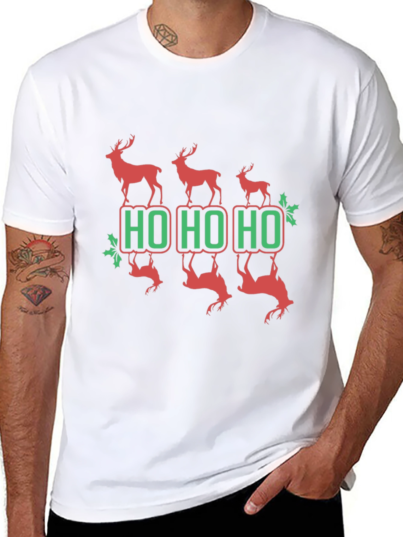 Festive Reindeer Ho Ho Ho Graphic Tee