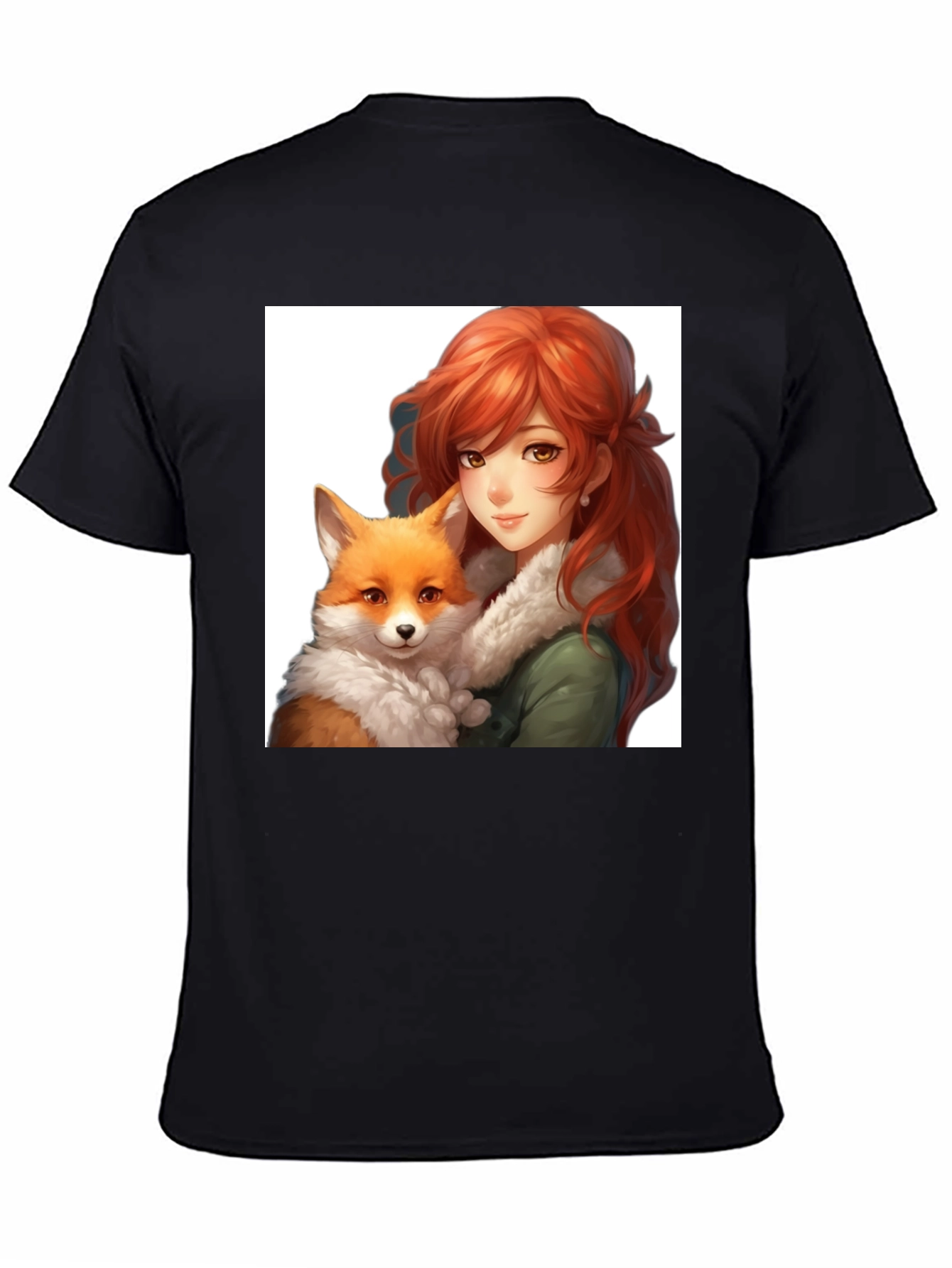 Anime Girl & Fox Graphic Black T-Shirt