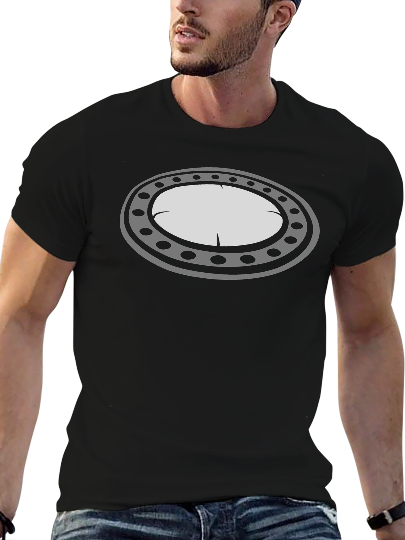 Black T-Shirt with Oval Graphic Design