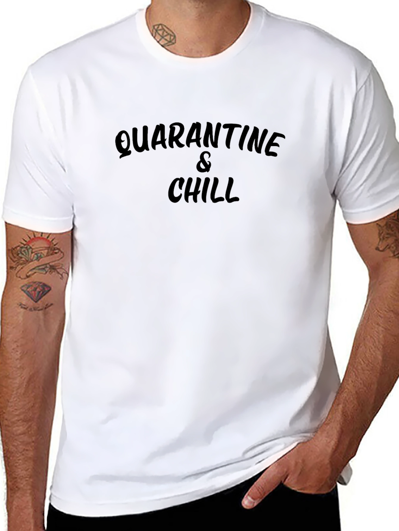 Quarantine & Chill T-Shirt - Black Crew Neck Tee