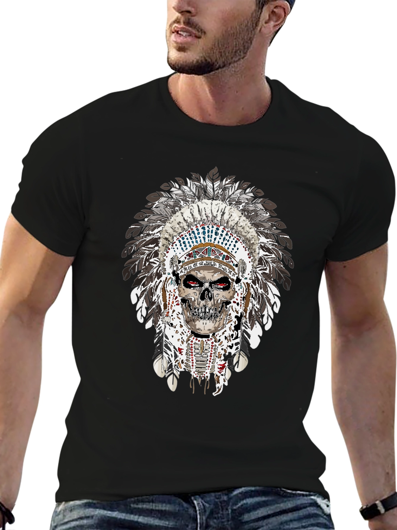 Skull Indian Headdress Graphic Tee