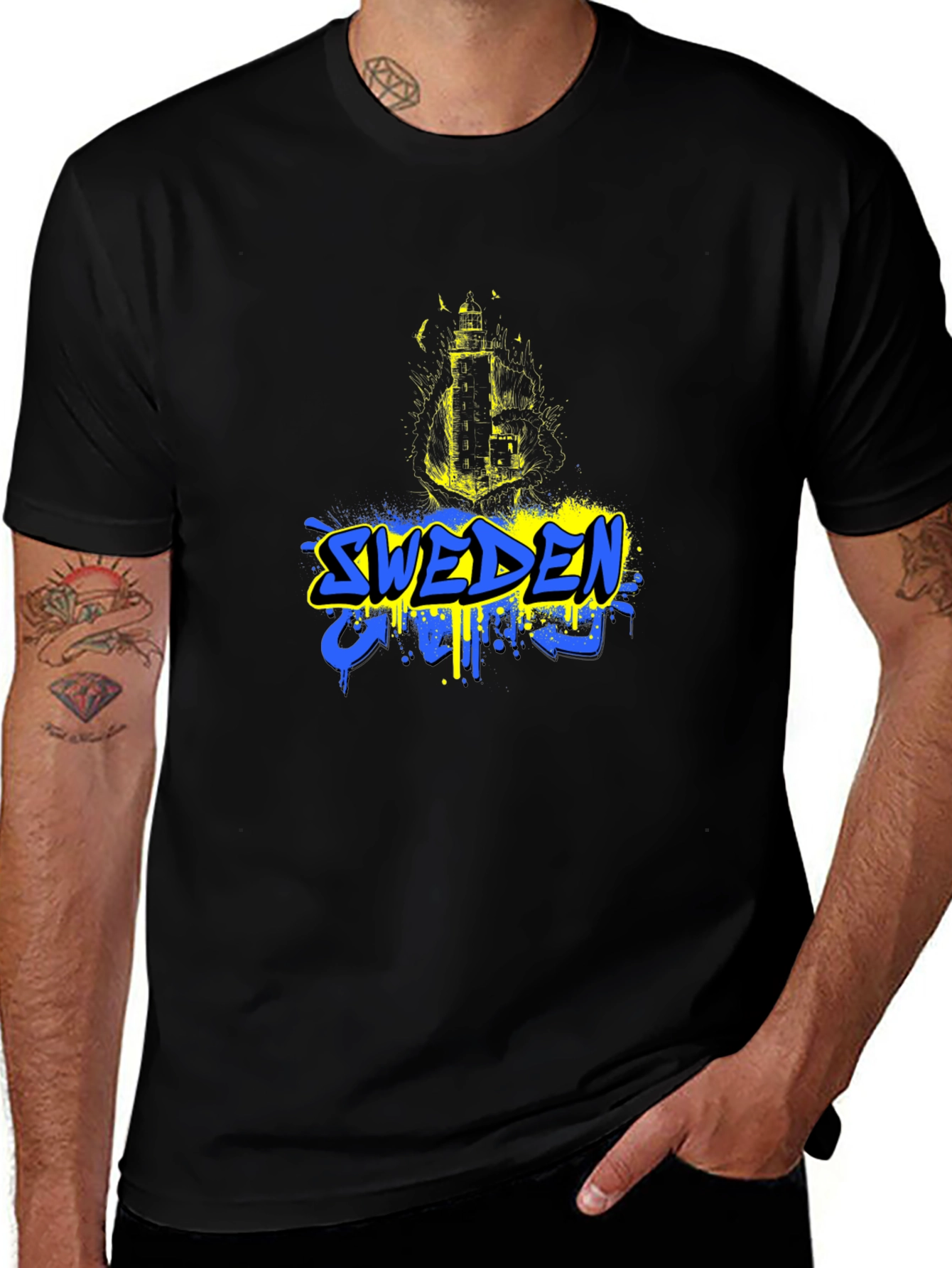 Sweden Flag Graphic Black T-Shirt
