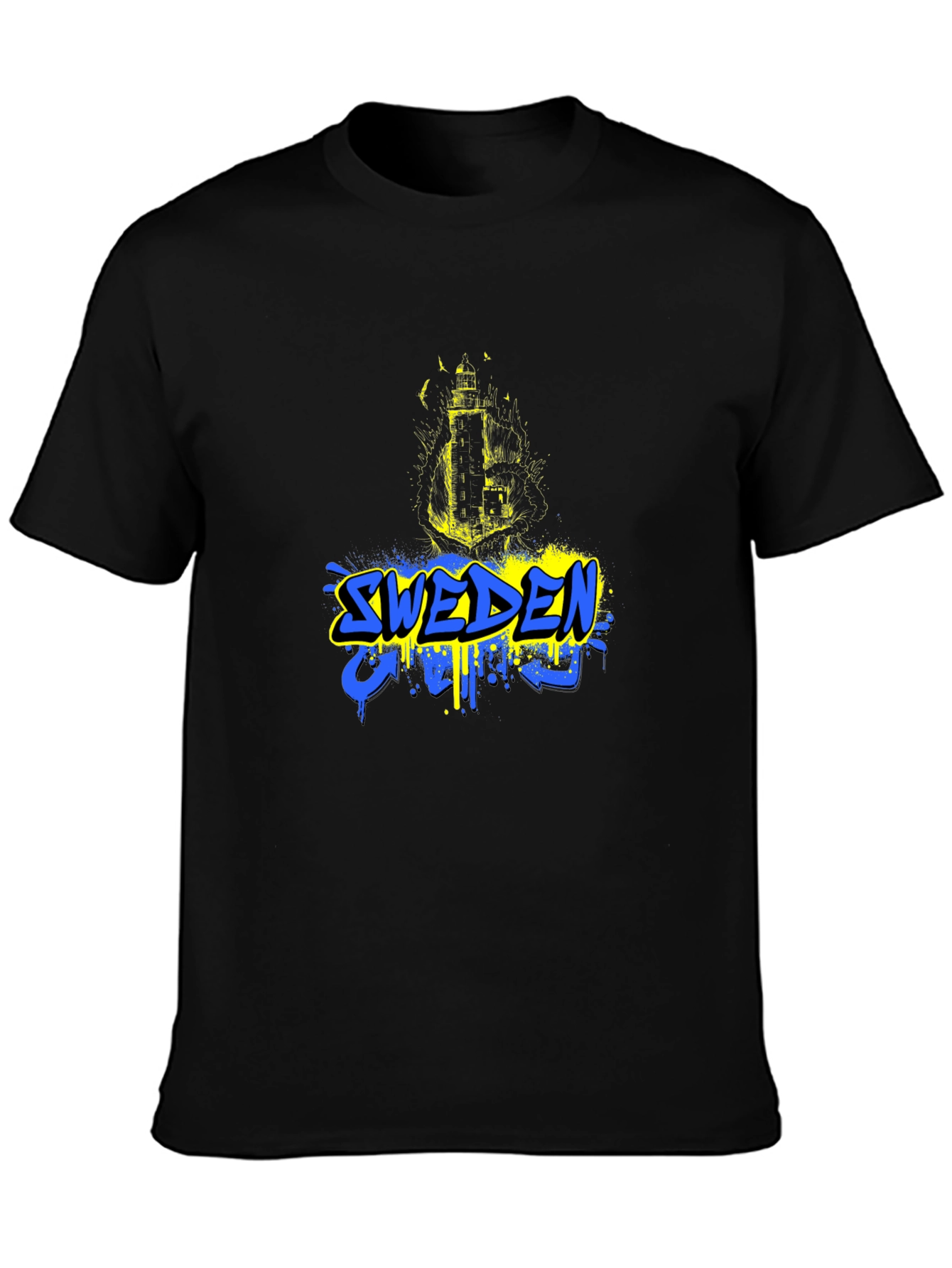 Sweden Flag Graphic Black T-Shirt