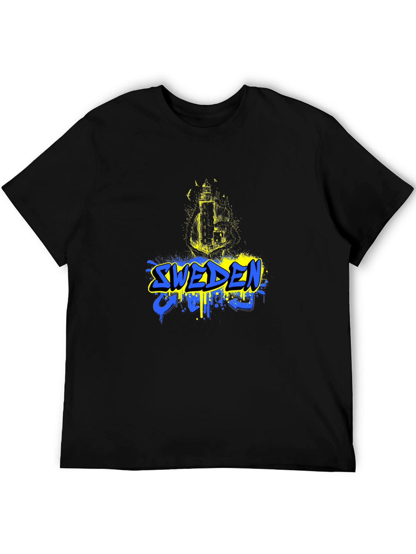 Sweden Flag Graphic Black T-Shirt