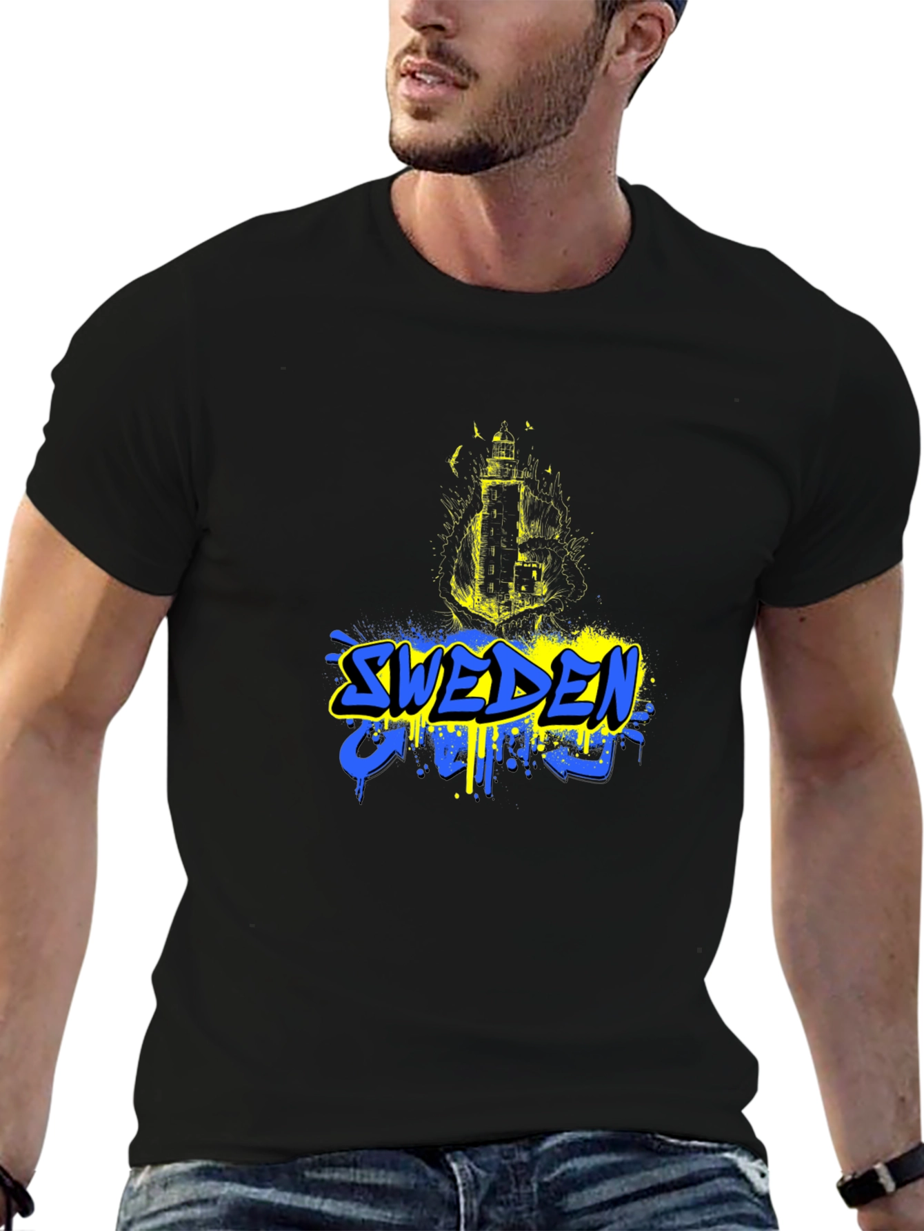 Sweden Flag Graphic Black T-Shirt