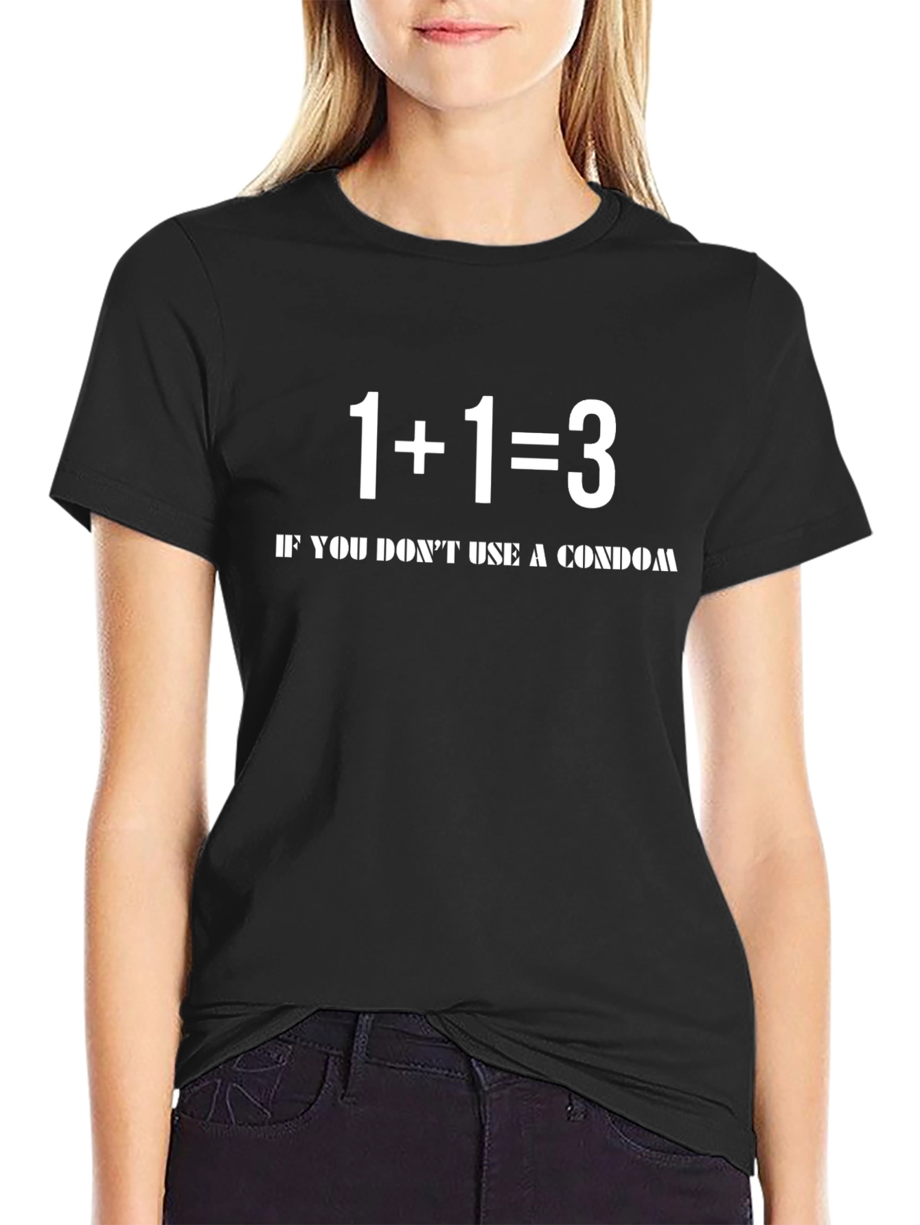 Humorous 1+1=3 T-Shirt - Use a Condom!