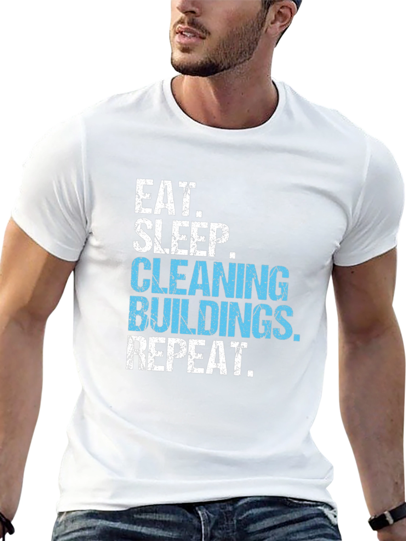Eat Sleep Cleaning Buildings Repeat Black T-Shirt
