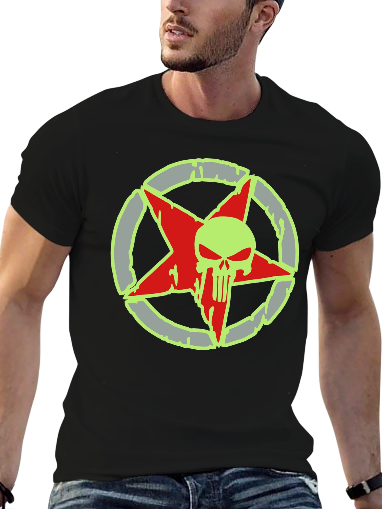 Skull Star Graphic Print Black T-Shirt