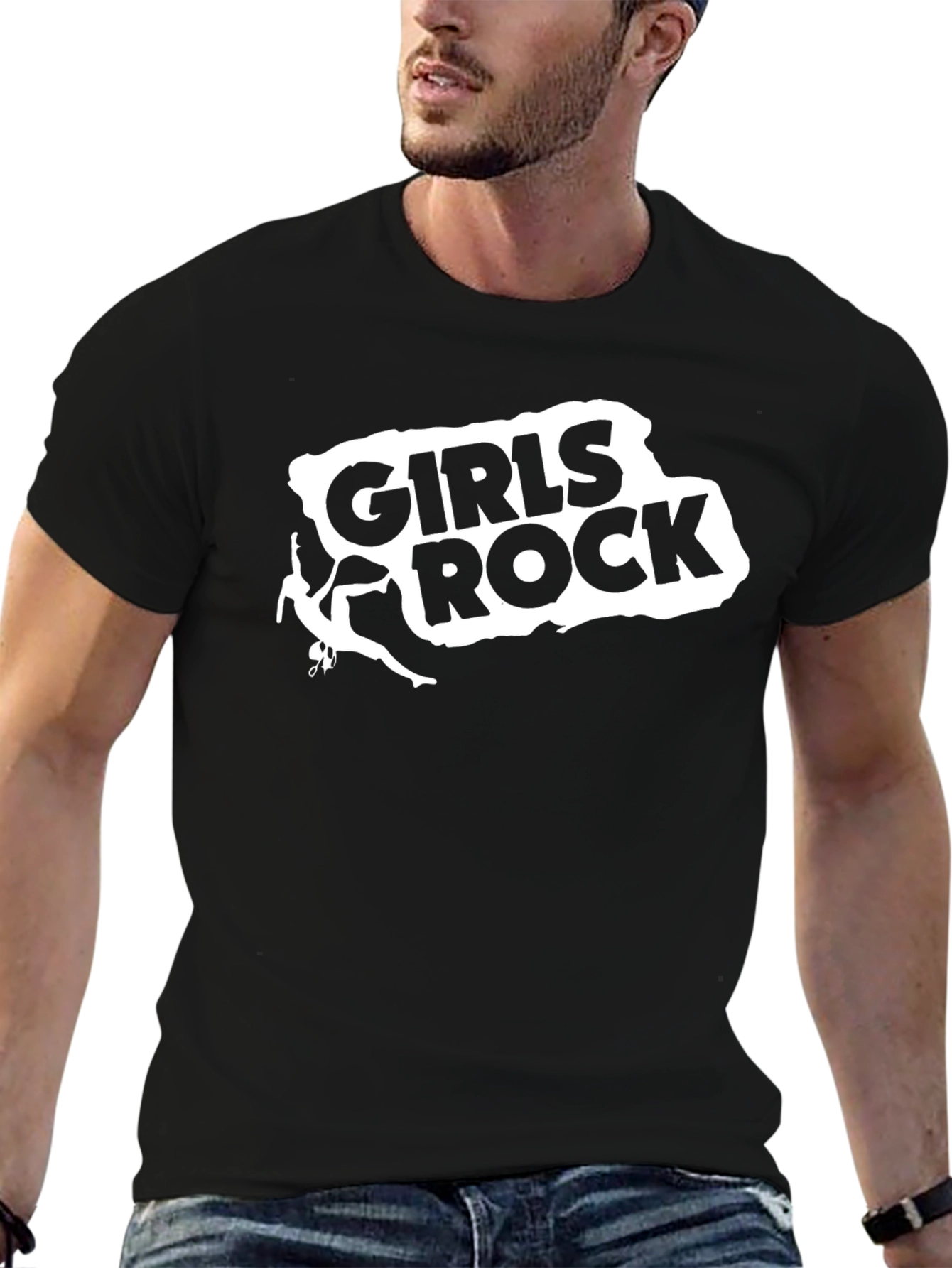 Girls Rock Black T-Shirt Climbing Design