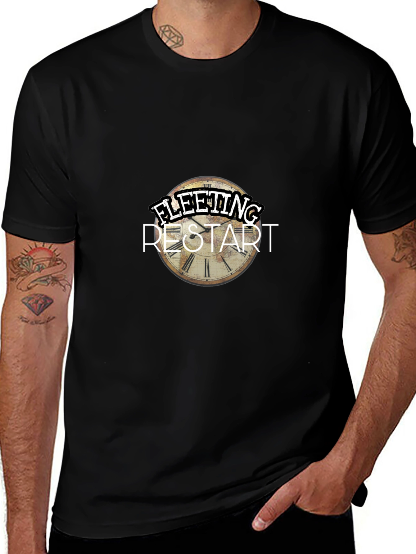 Fleeting Restart Graphic Print Black T-Shirt