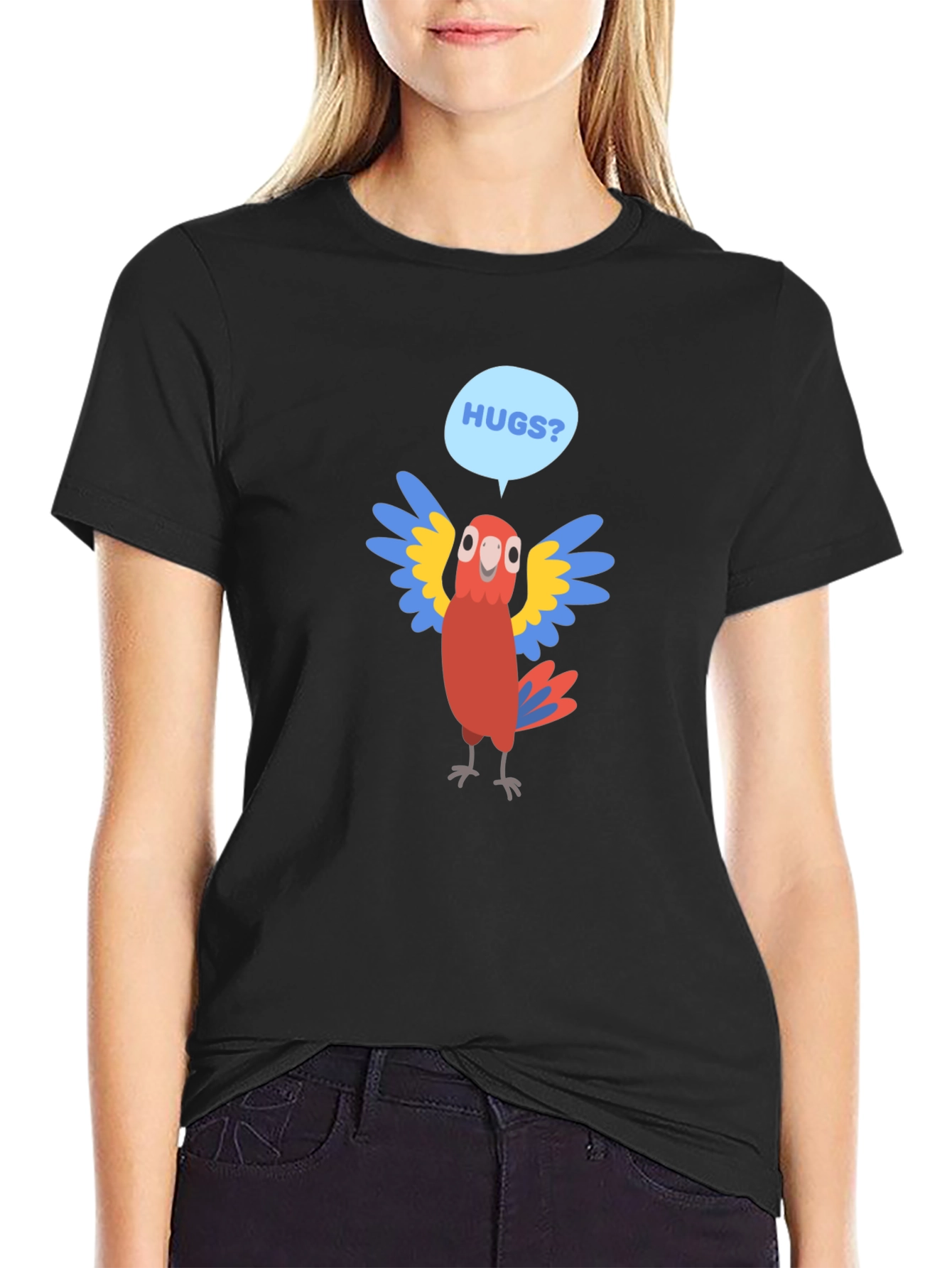 Hugs Parrot Graphic T-Shirt - Fun Novelty Tee