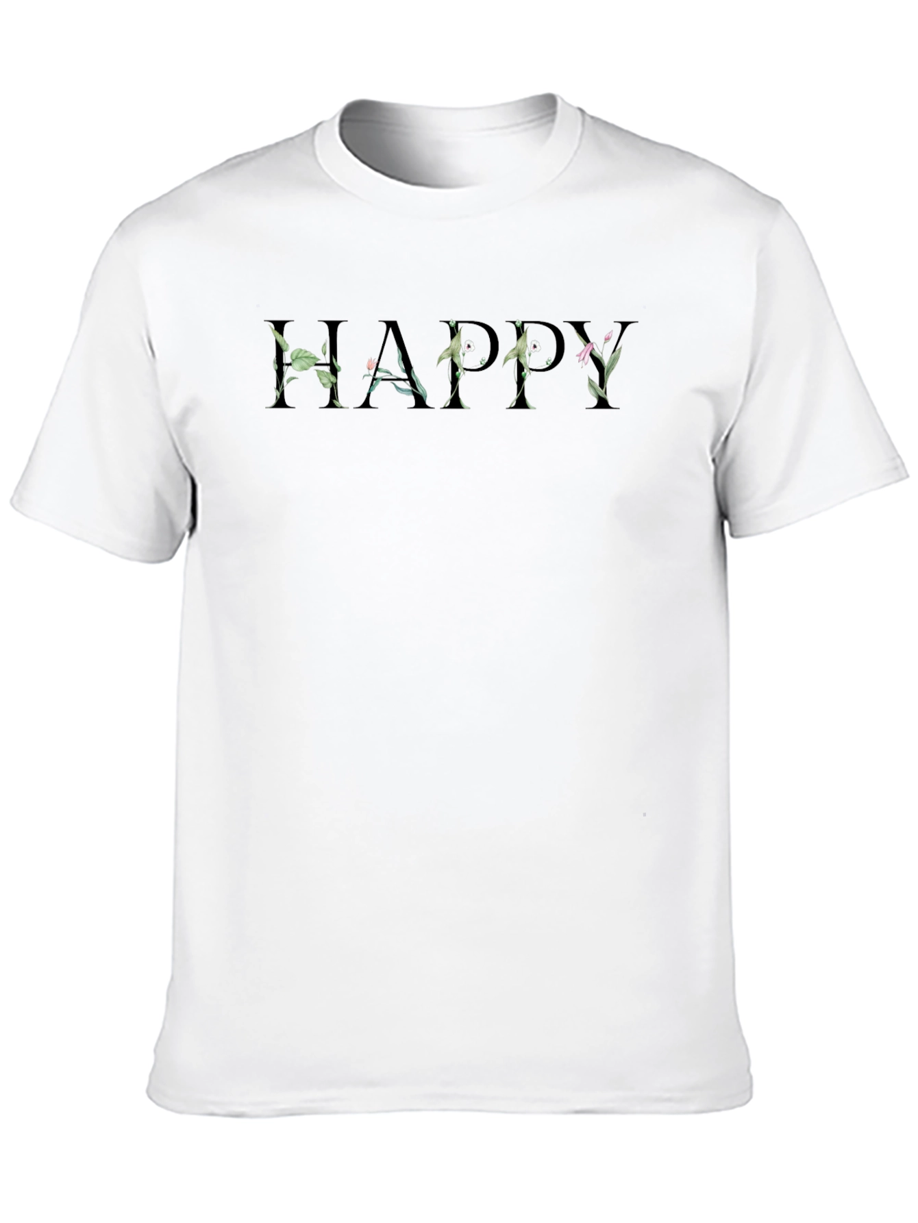 Floral Happy Black Crew Neck T-Shirt