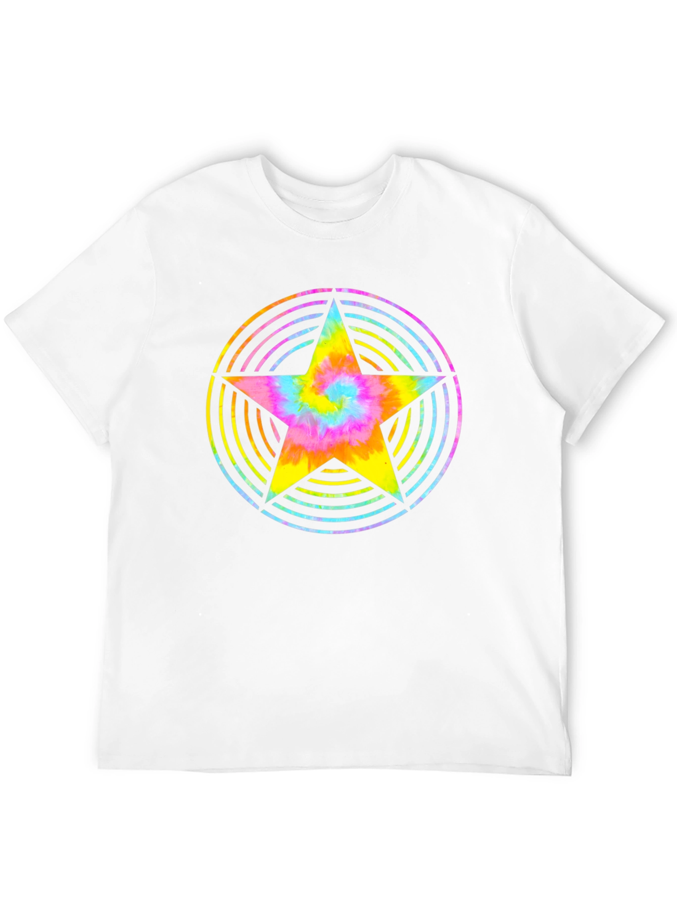 Rainbow Tie-Dye Star Graphic Black T-Shirt