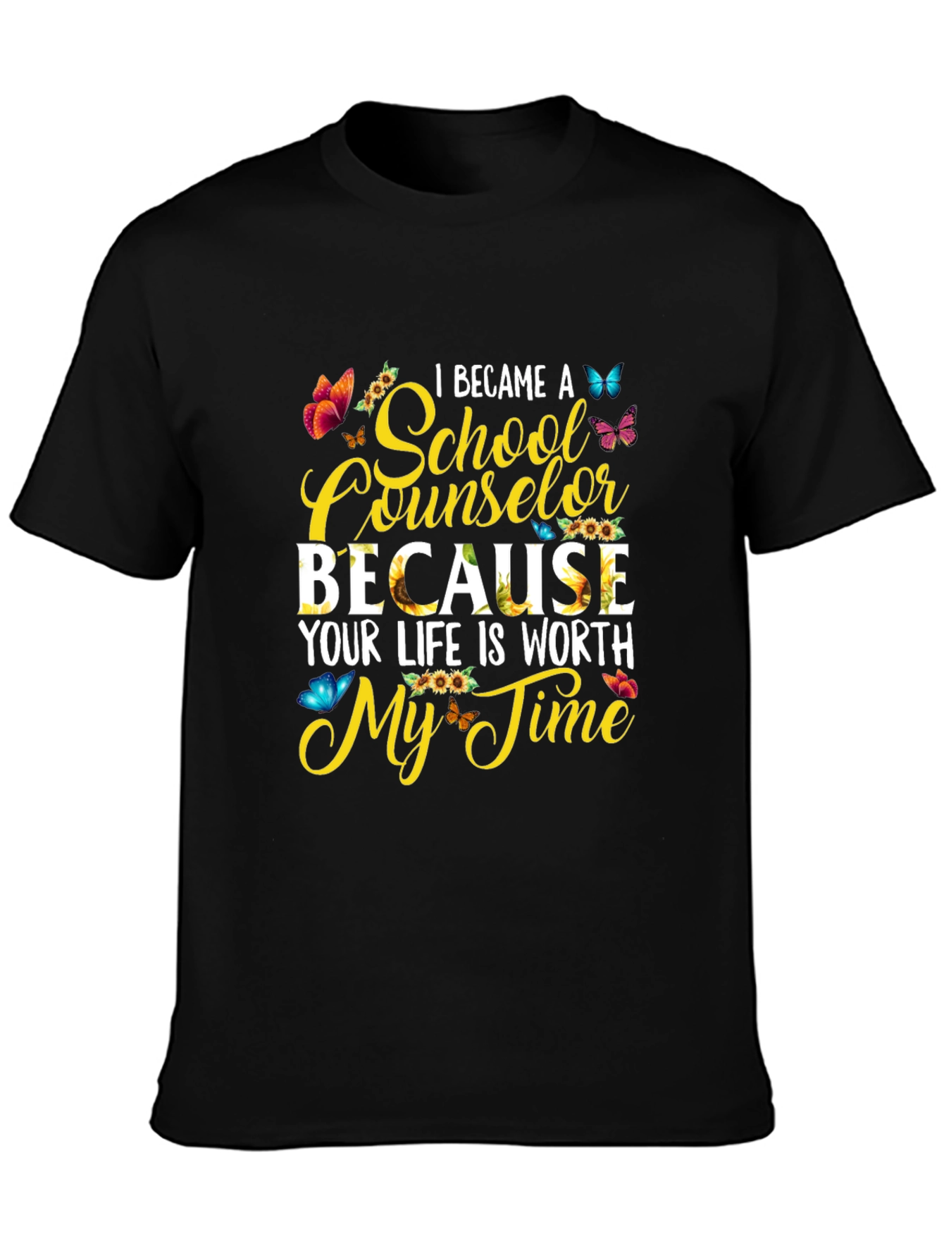 School Counselor Sunflower Butterfly Graphic Tee
