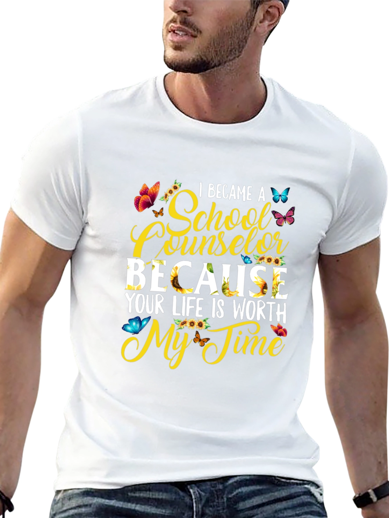 School Counselor Sunflower Butterfly Graphic Tee