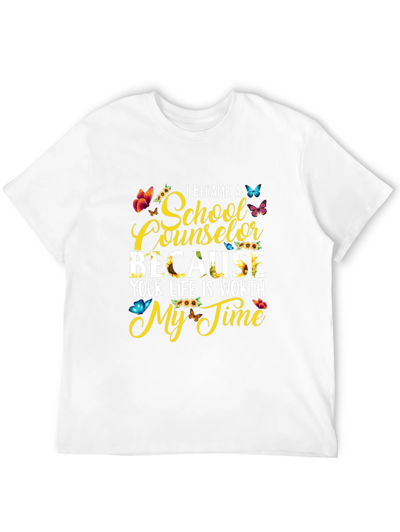 School Counselor Sunflower Butterfly Graphic Tee