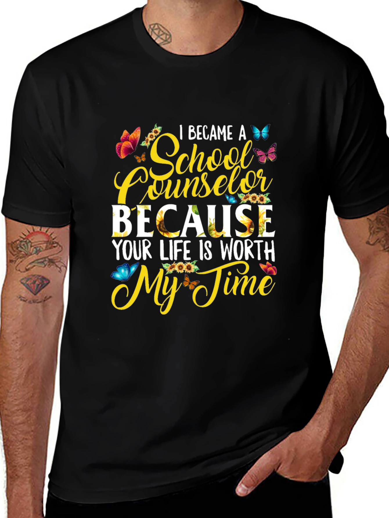 School Counselor Sunflower Butterfly Graphic Tee
