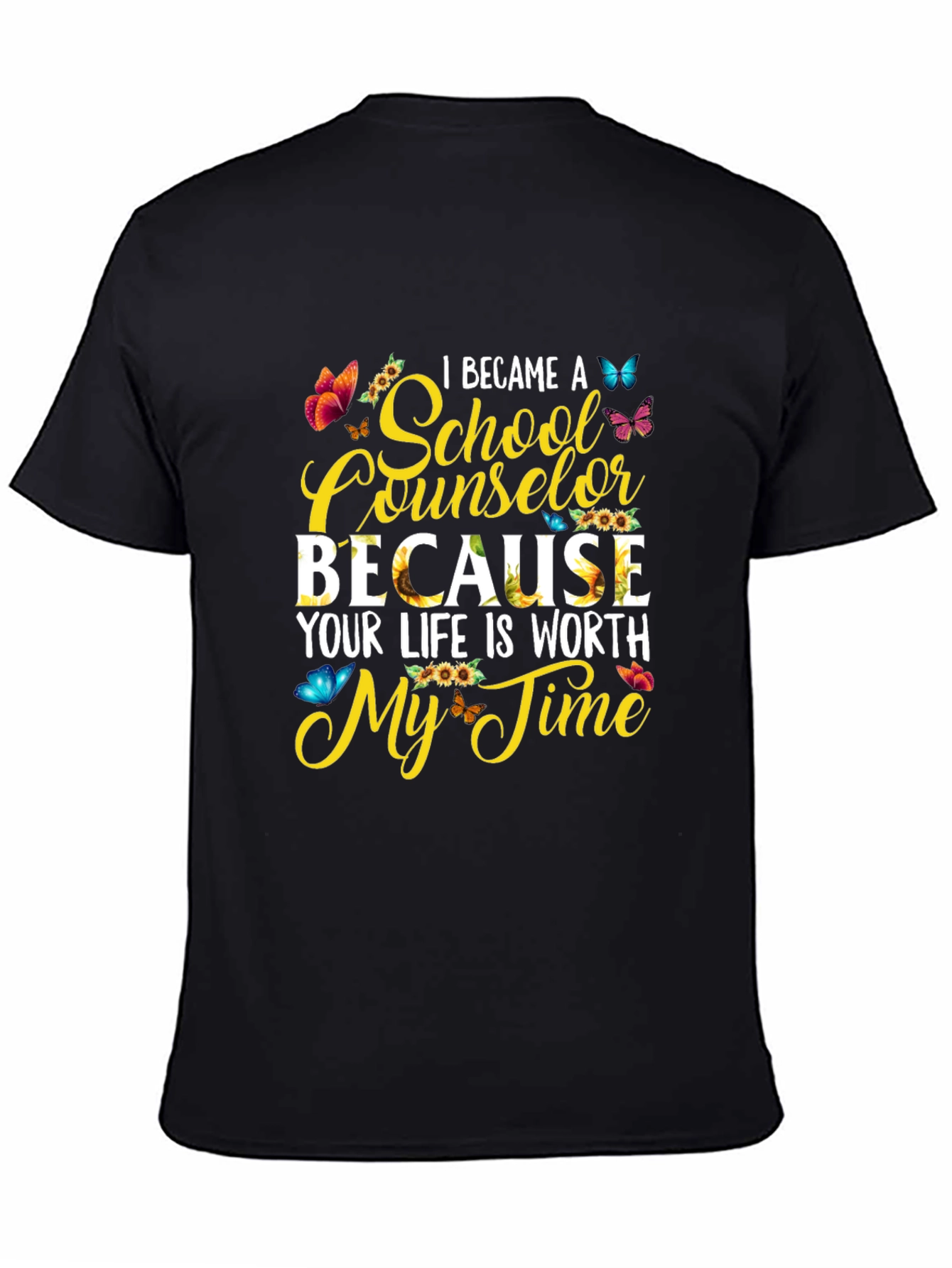School Counselor Sunflower Butterfly Graphic Tee